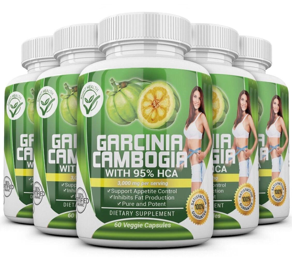 5 Pack GARCINIA CAMBOGIA 95% HCA Diet Pills Weight Loss Fat Burner 3000mg