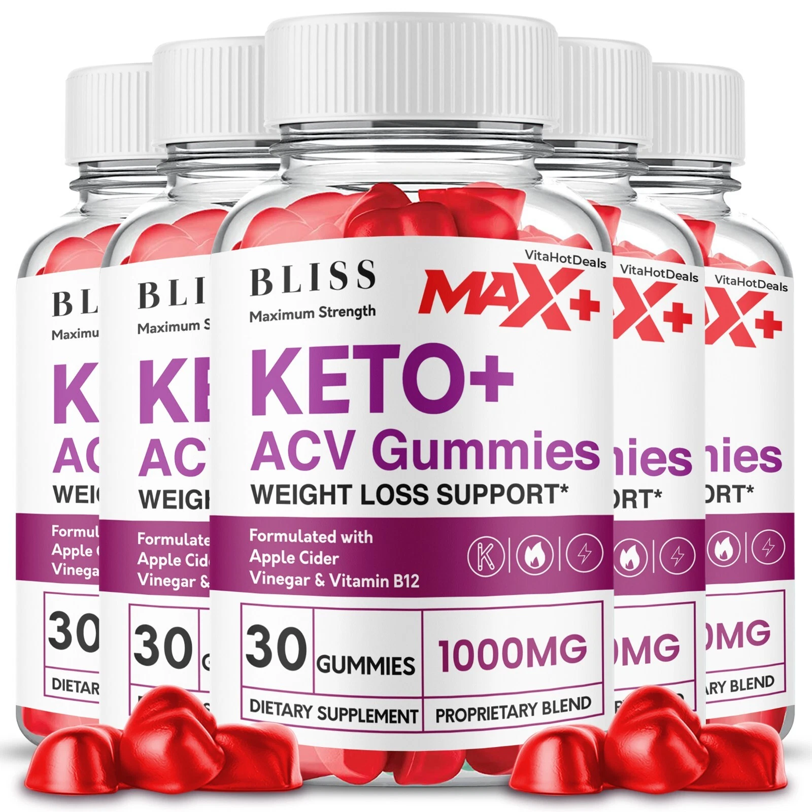 Bliss Max + Keto ACV Gummies, Bliss Max+ 2x Stronger ACV Gummies (5 Bottle)