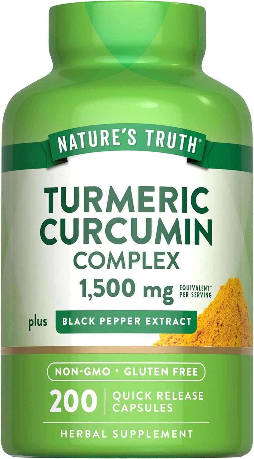 Turmeric Curcumin with Black Pepper | 1500mg | 200 Capsules | by Nature's Truth