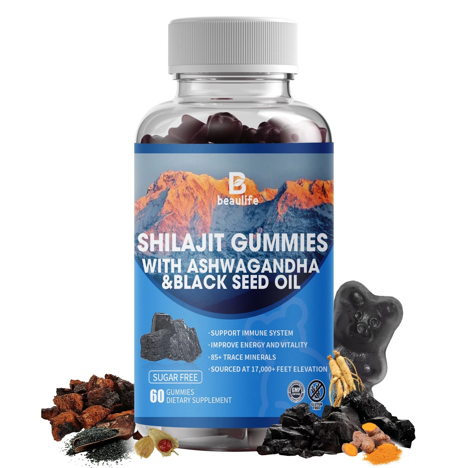 Shilajit Gummies，Shilajit， black seed oil，Ashwagandha，Chaga Mushroom，Vitamin，
