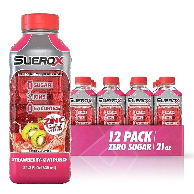 [156284603140] SueroX Strawberry-Kiwi Punch Drink Zero Sugar for Hydration 21.3 Oz (12 Count)