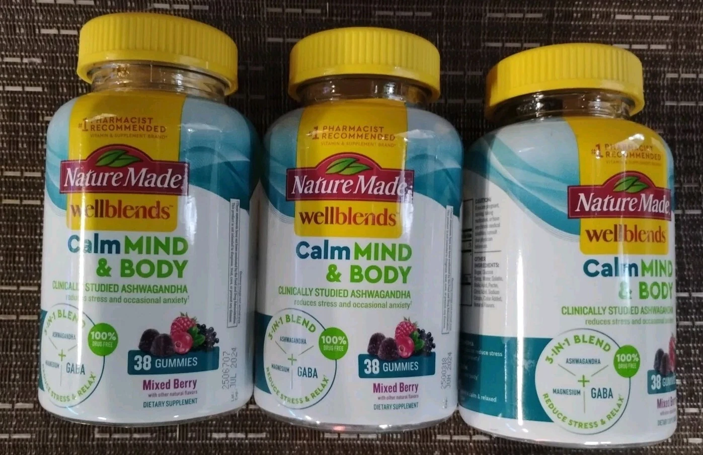 3-Nature Made Wellblends Calm Mind and Body Mixed Berry Gummies 38ct Lot of 3
