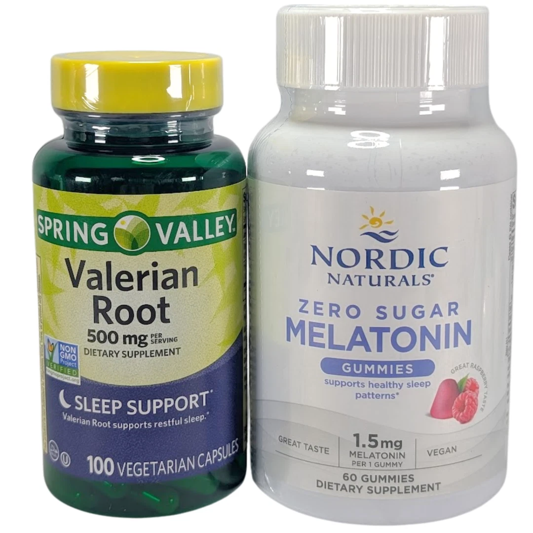 Sleep Support Bundle: Melatonin Gummies + Valerian Root Capsules 2-Pack Set