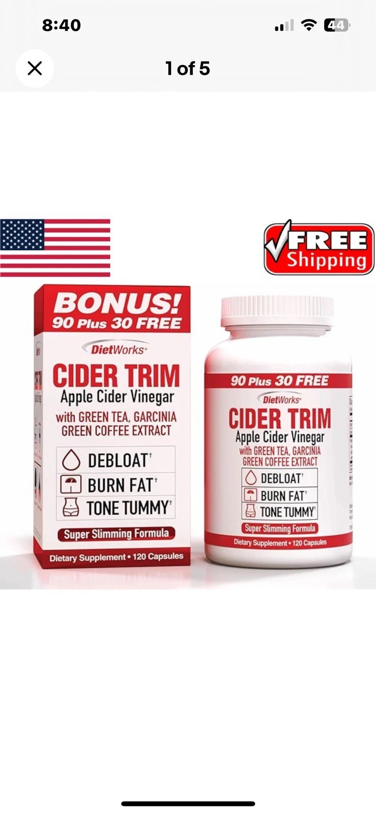 Dietworks Apple Cider Vinegar 90 Caps Immune Health Weight Loss Support Caplets