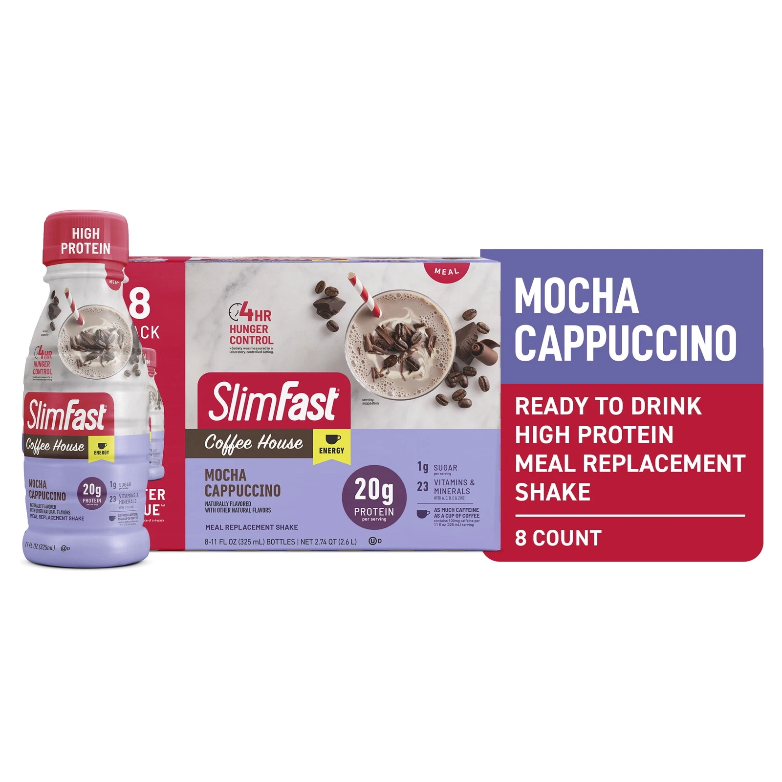 SlimFast Meal Replacement Energy High Protein Shake, Mocha Cappuccino