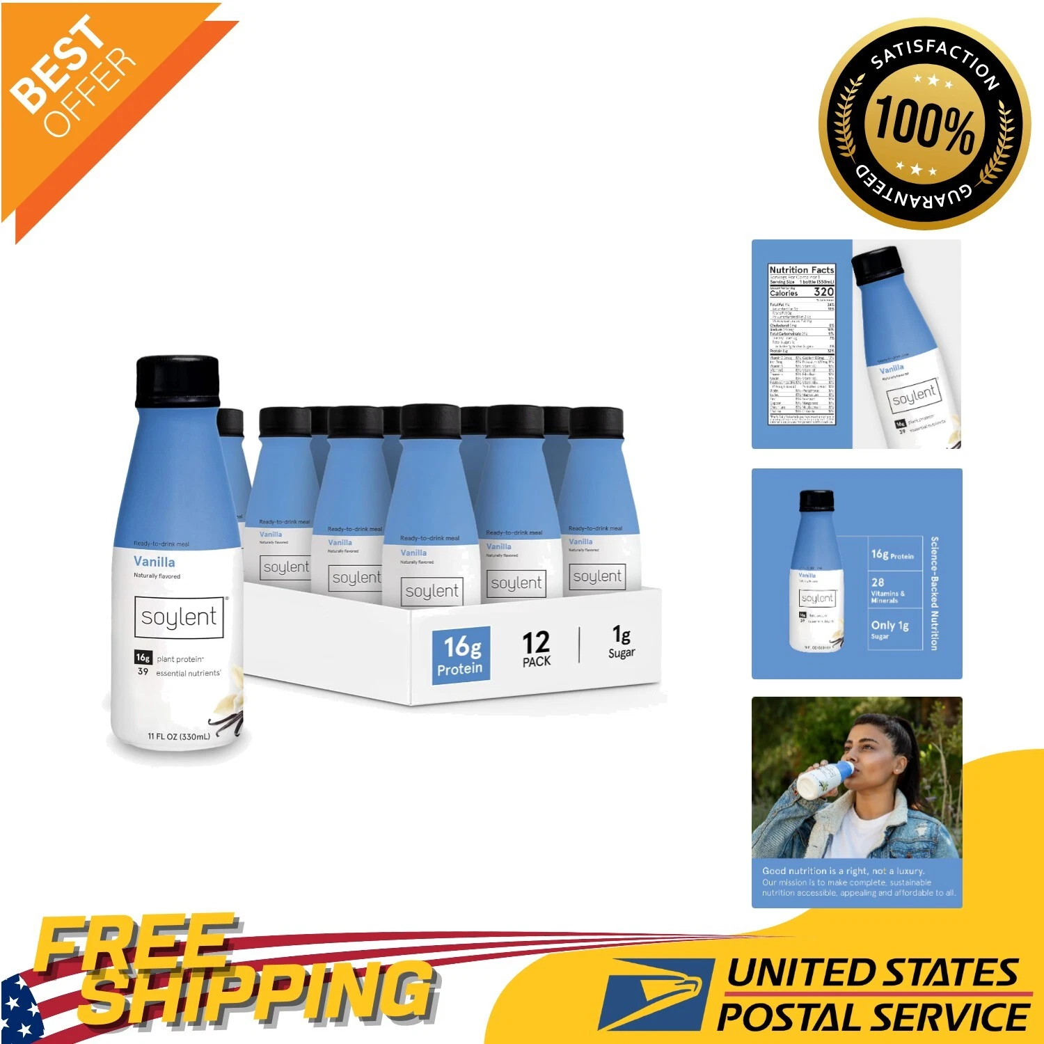 Nutritious Vanilla Protein Shake: 28 Vitamins, 16g Plant-Based Goodness, 12 Pack