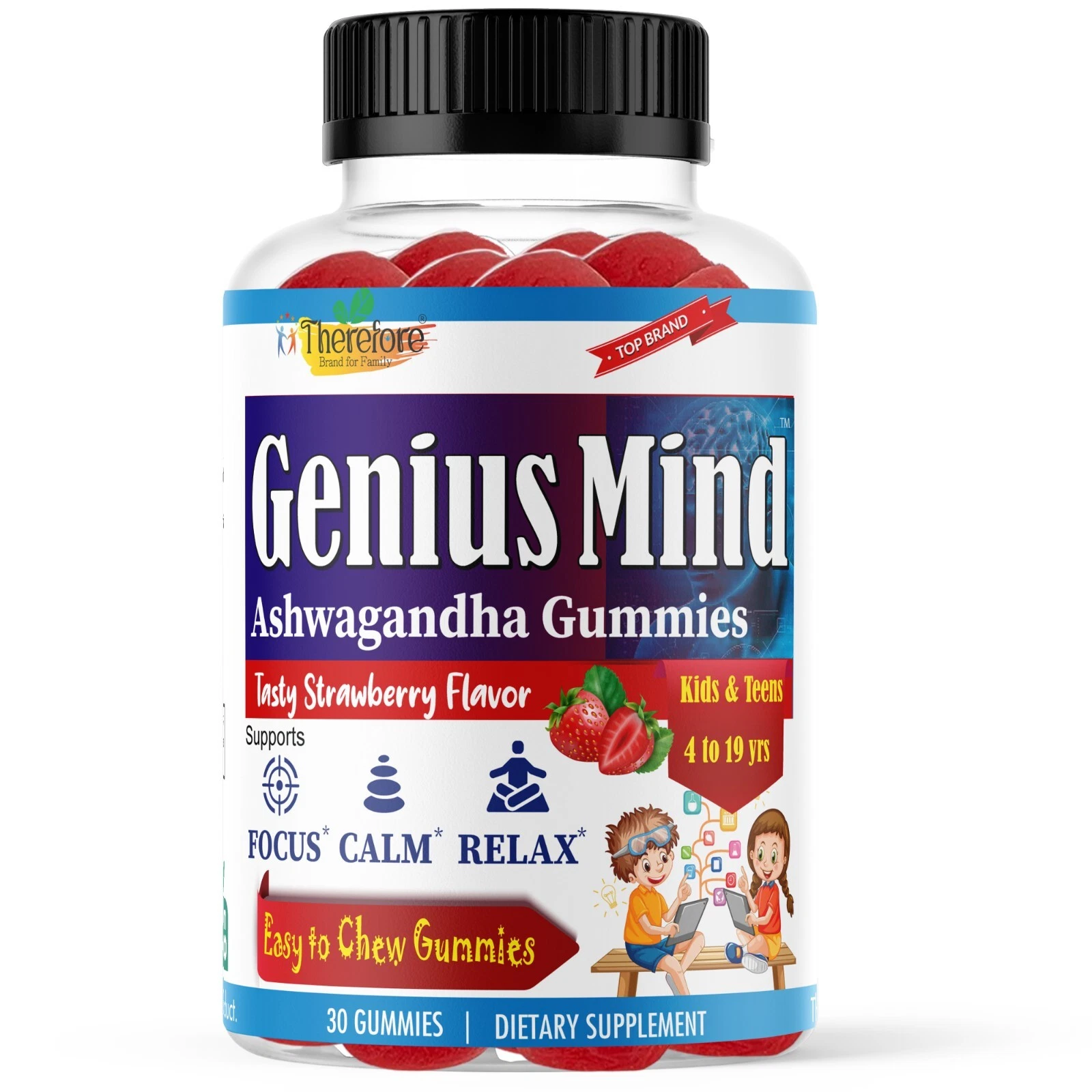 Ashwagandha Kids Calm Gummies- Natural Stress & Mind Relaxation, Anti-Stress, 30