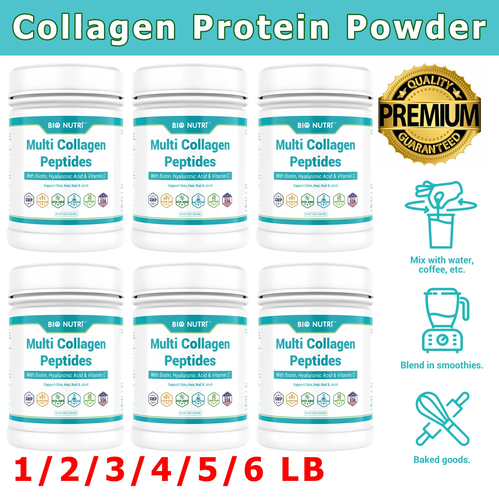 Multi Collagen Peptides Powder Types I, II, III, V, X For Skin Hair Nails Joints