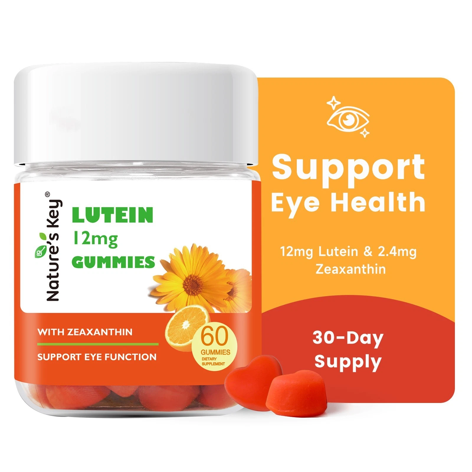 Nature's Key Lutein Gummies 12mg with Zeaxanthin & Vitamin A