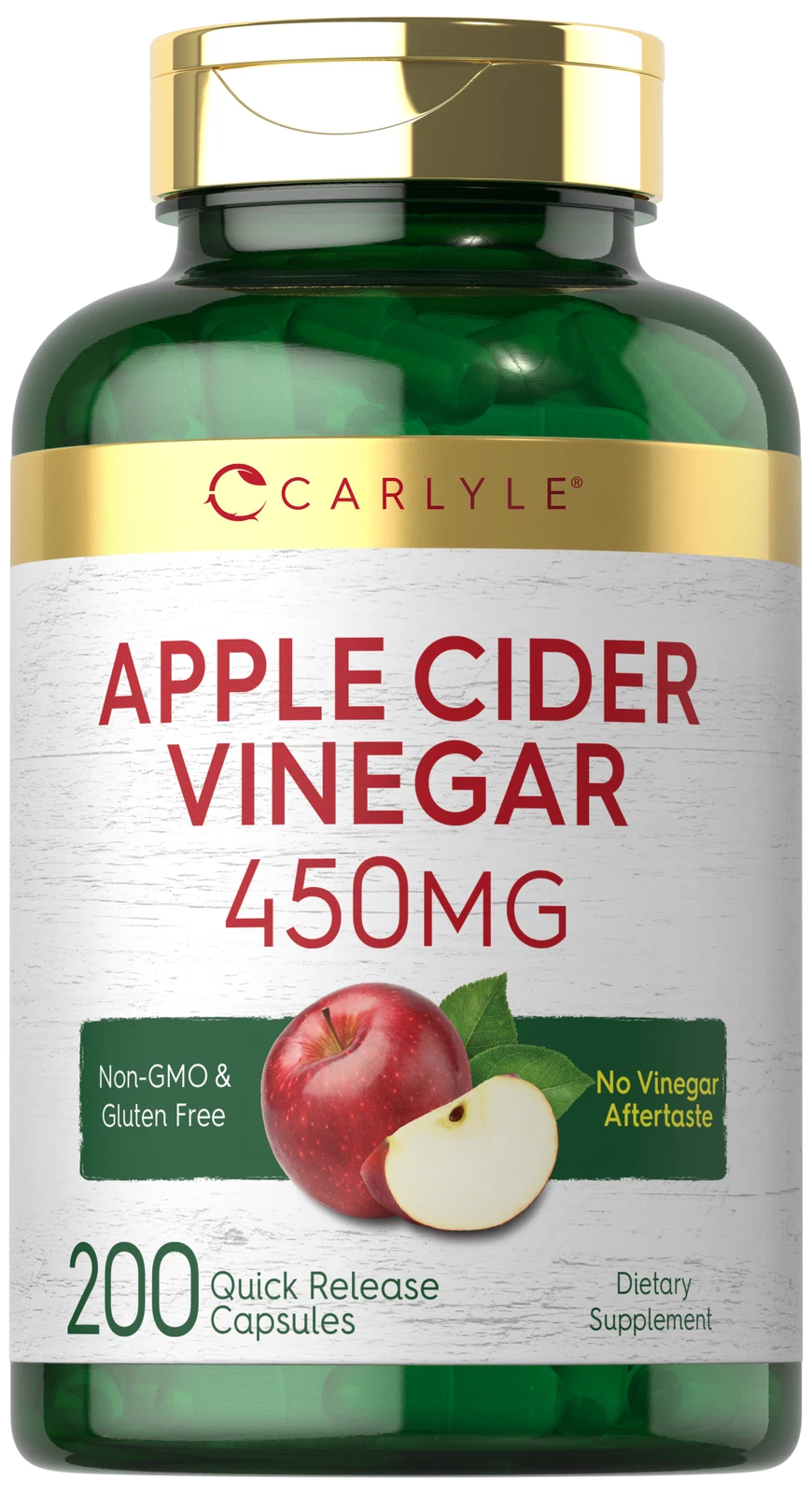 Apple Cider Vinegar Capsules 450mg | 200 Count | Non-GMO | by Carlyle