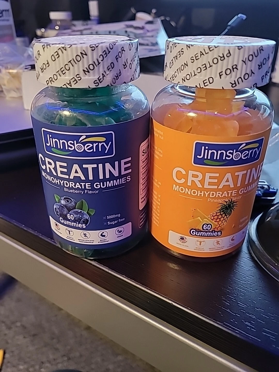 2 Bottles Creatine Monohydrate Gummies - Pineapple/Blueberry - 5000 mg - 60 Each
