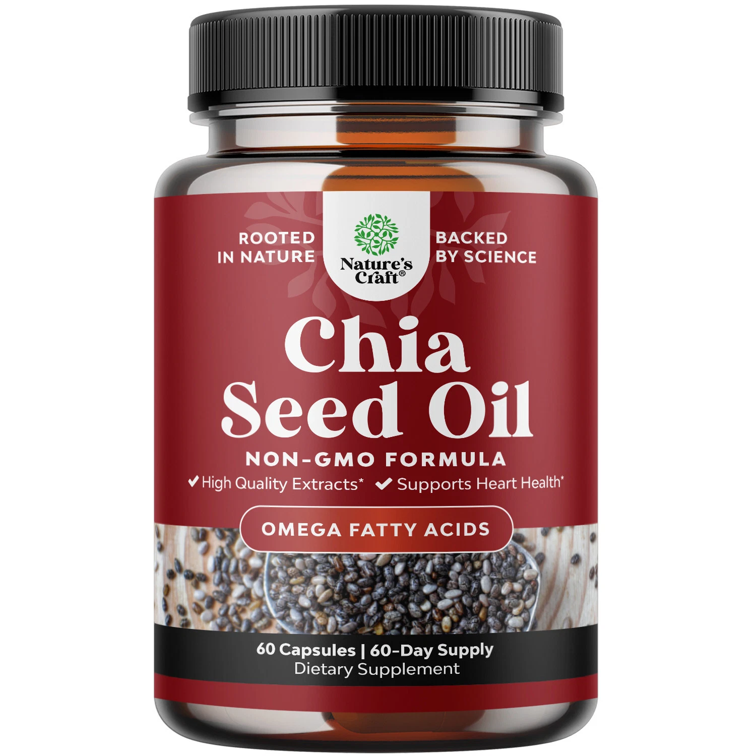 Chia Seed Oil Extract Capsules - Plant Based Omega 3 6 9 Supplement Heart Health