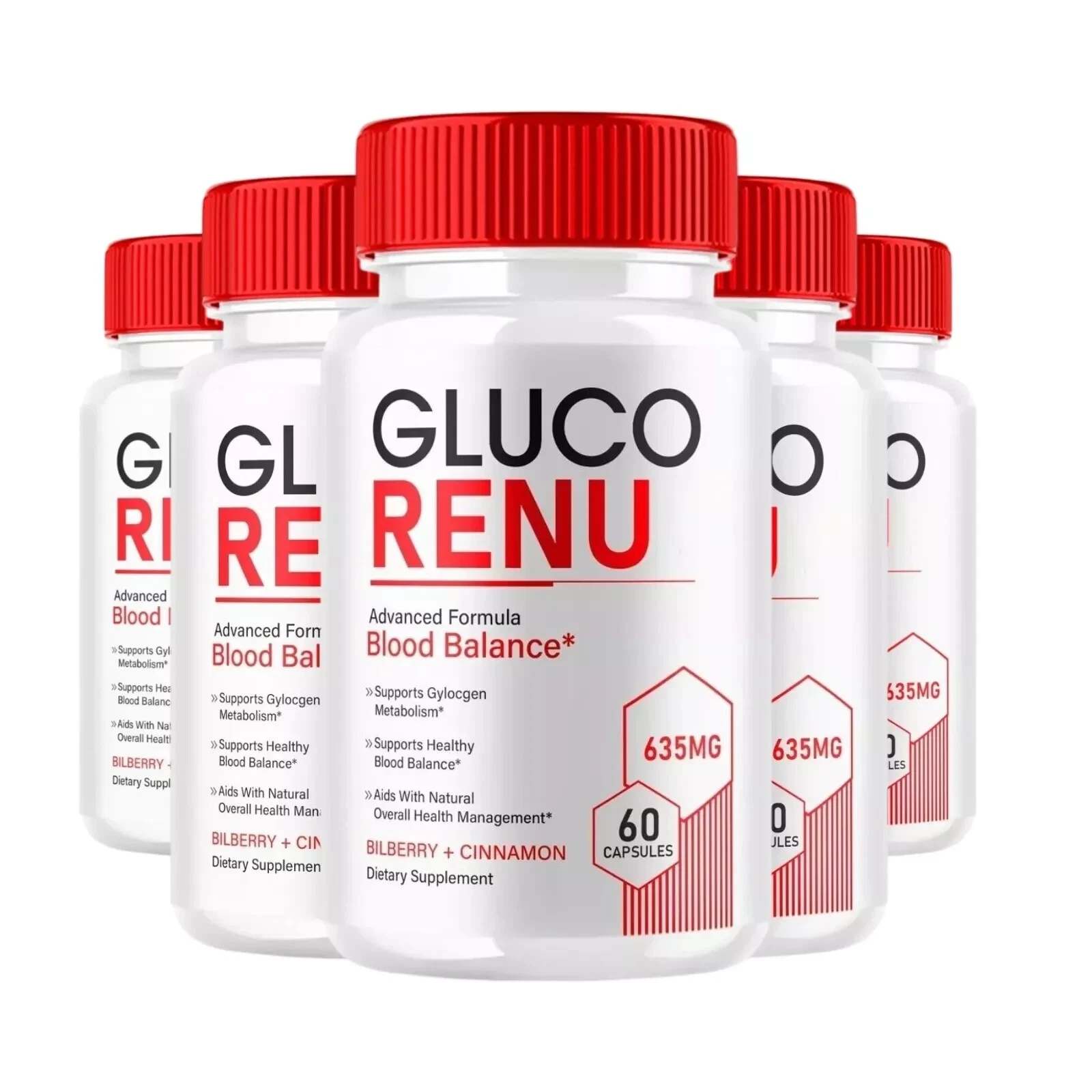5-Pack Gluco Renu, Glyco Optimizer Blood Balance GlucoRenu Pills - 300 Capsules
