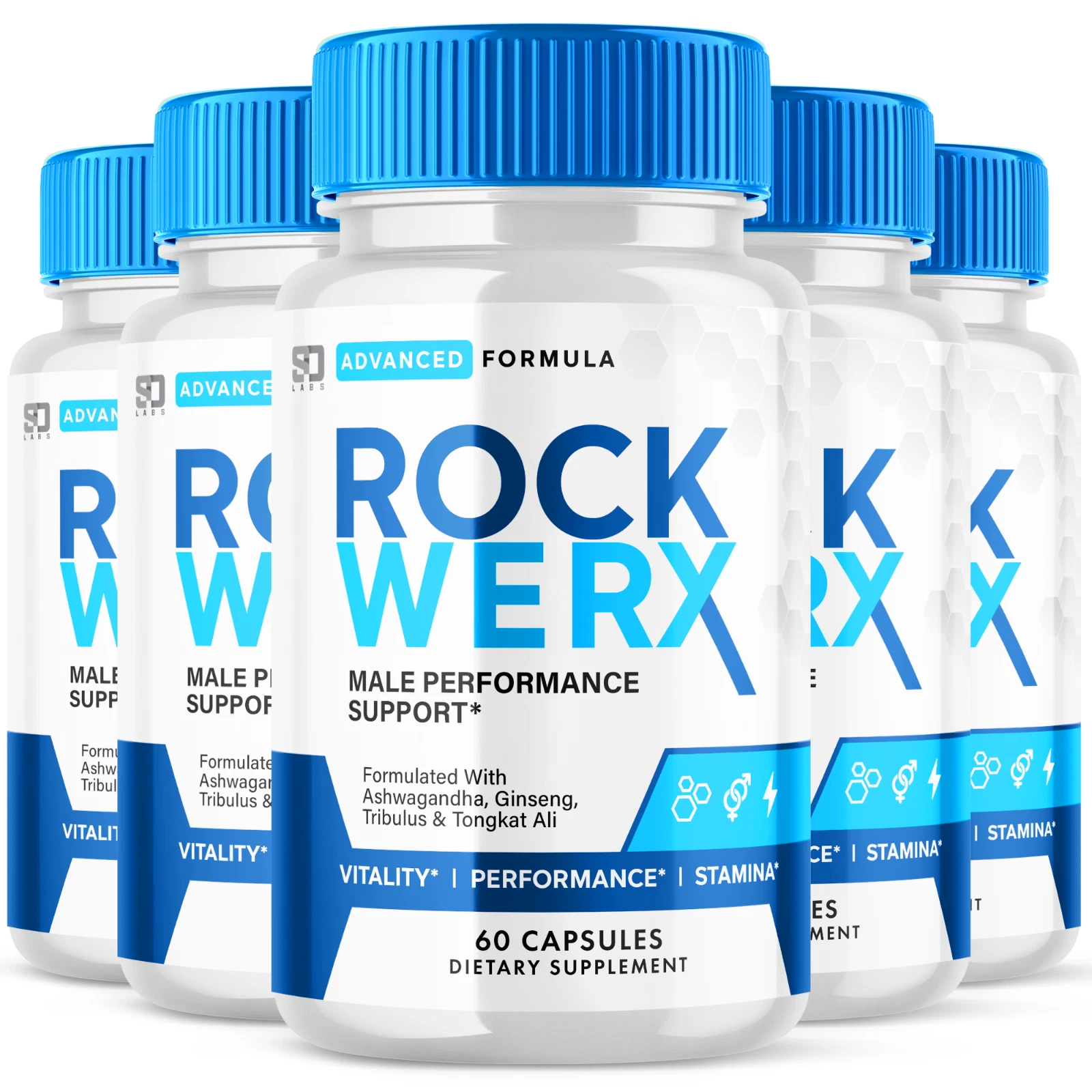 (5 Pack) Rock Werx Male Pills, Maximize Energy, Vitality & Stamina 300 Capsules