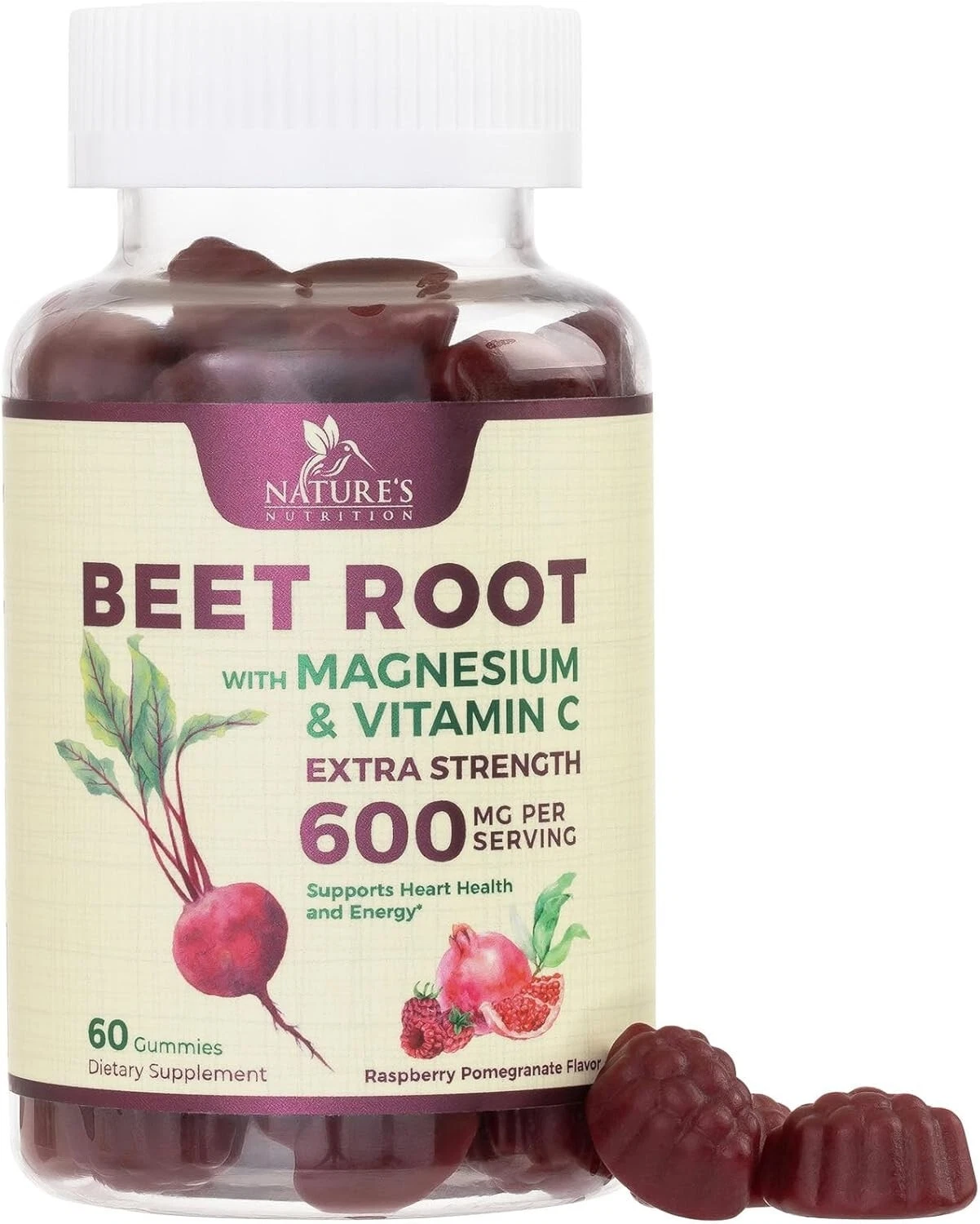 Beets Soft Chews Gummies with Beetroot & Magnesium - Circulation Support 60 Coun