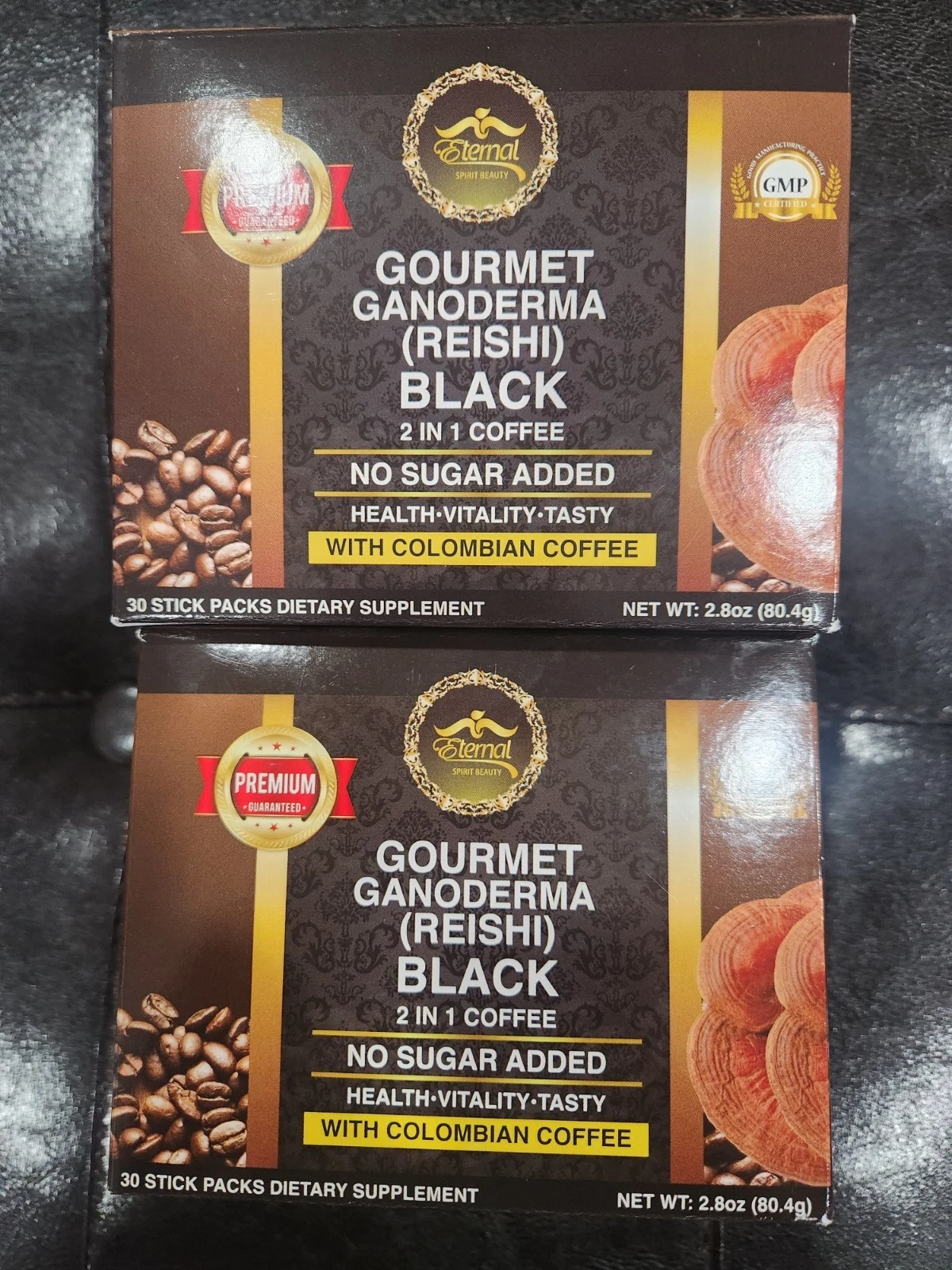2 PREMIUM ETERNAL GOURMET GANODERMA BLACK 2 IN 1 NO SUGAR ADDED COLOMBIAN COFFEE