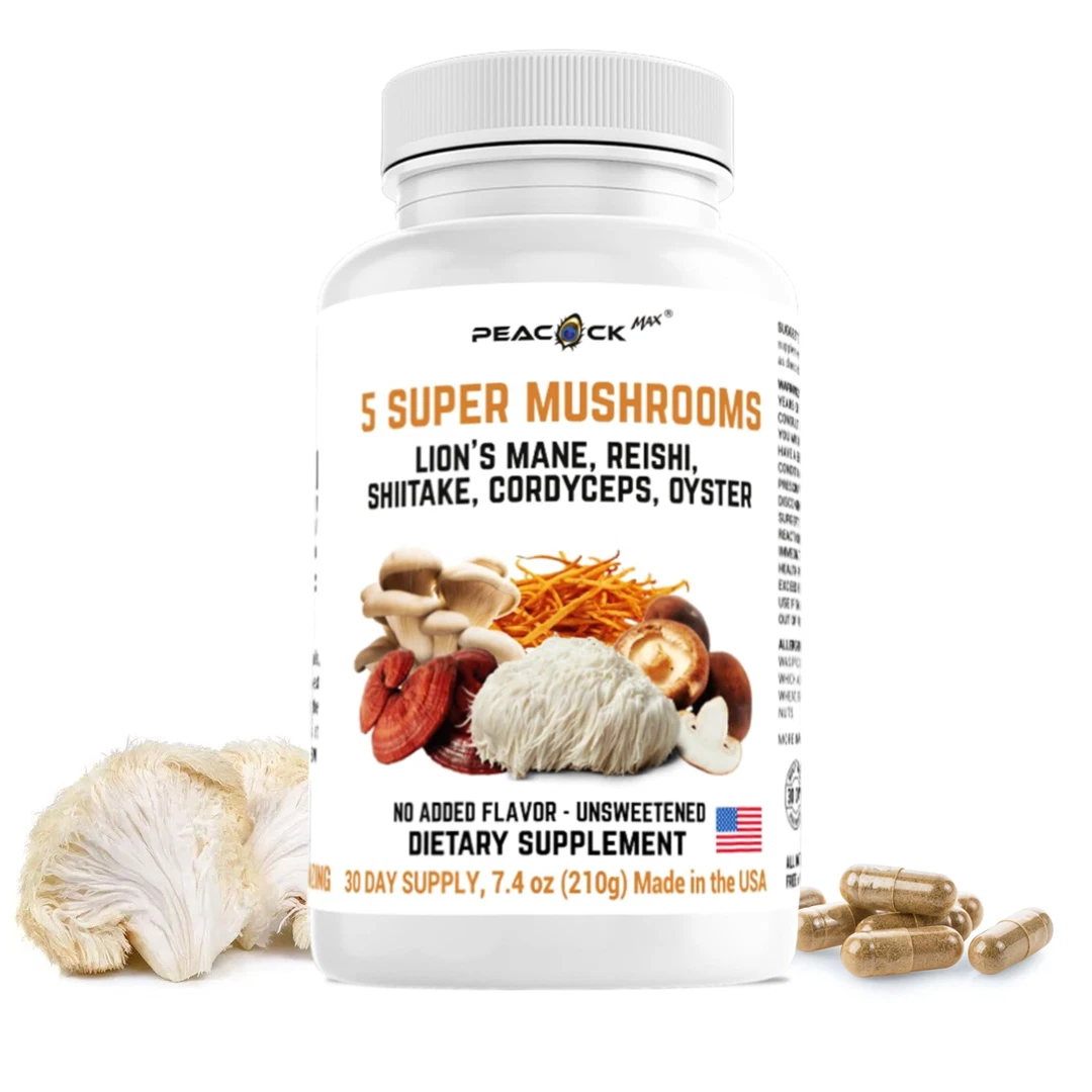Super Mushrooms Lions mane Reishi Shiitake Cordyceps Oyster 180 Capsules 3000mg