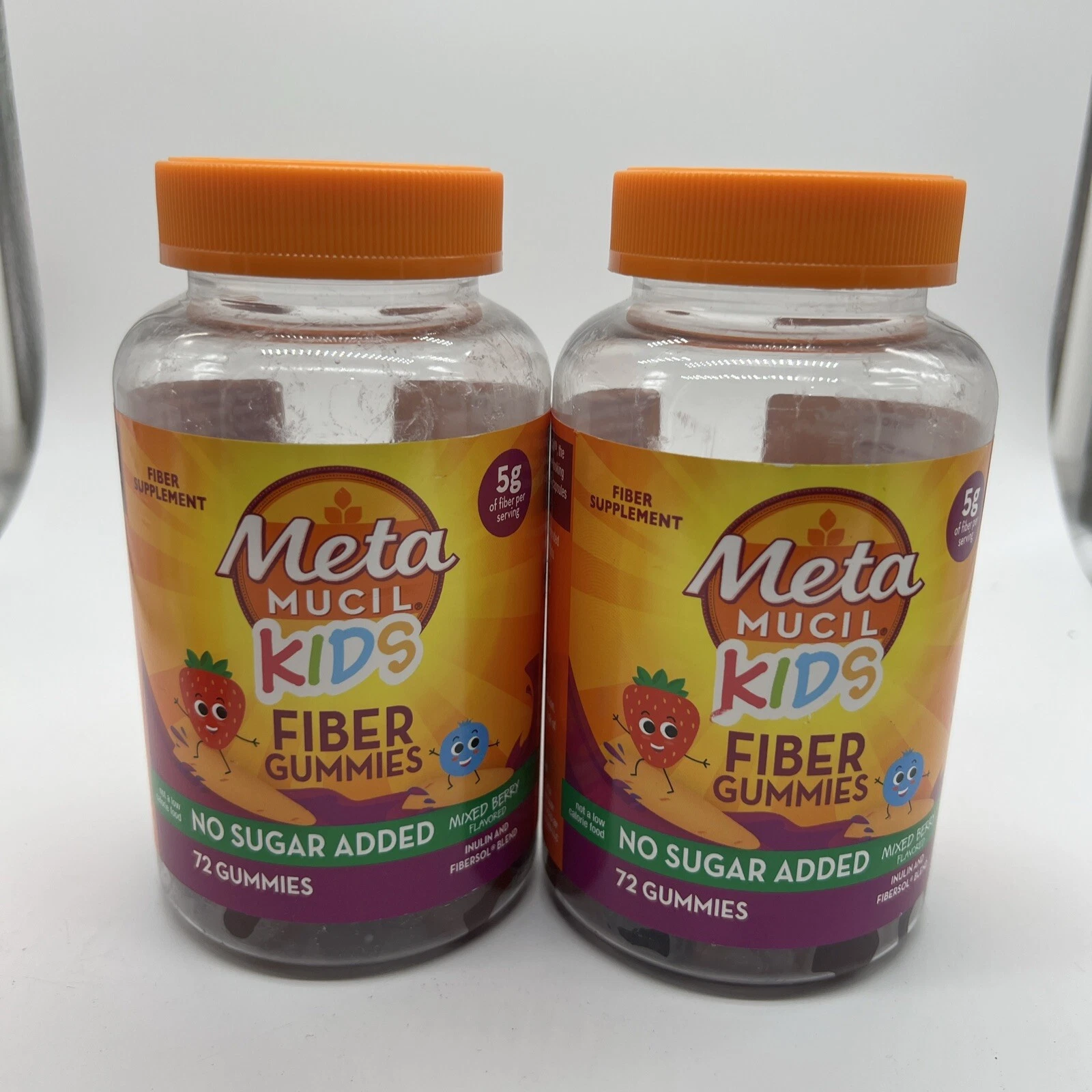 (2) Meta Mucil Kids Fiber 72 Gummies Mixed Berry No Sugar Added 03/25