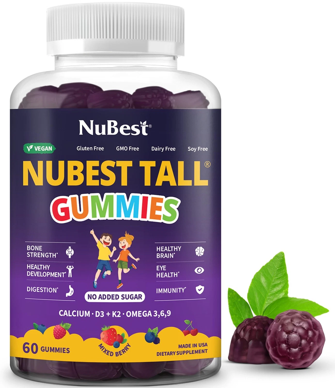 NuBest Tall Gummies for Kids Age 2+ & Teens | Bone Strength Immunity Digestiv
