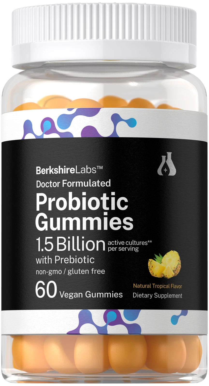 Probiotic Gummies | 60 Count | Vegan Tropical Flavor | by Berkshire Labs