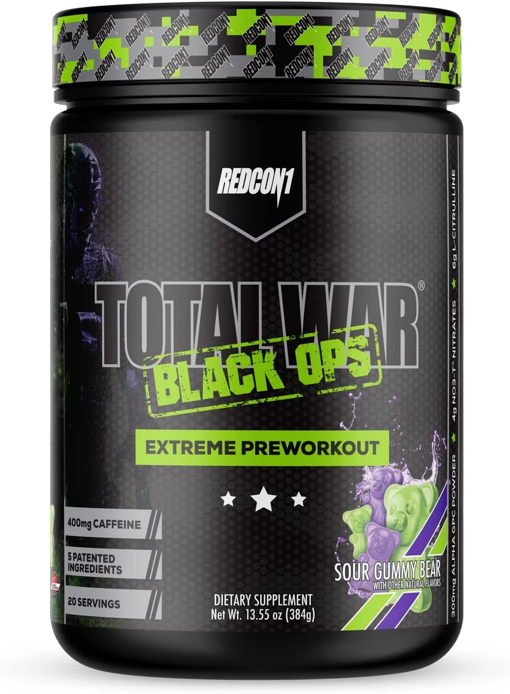 REDCON1 Total War Black Ops Preworkout 384g Sour Gummy Bear Energy Boost