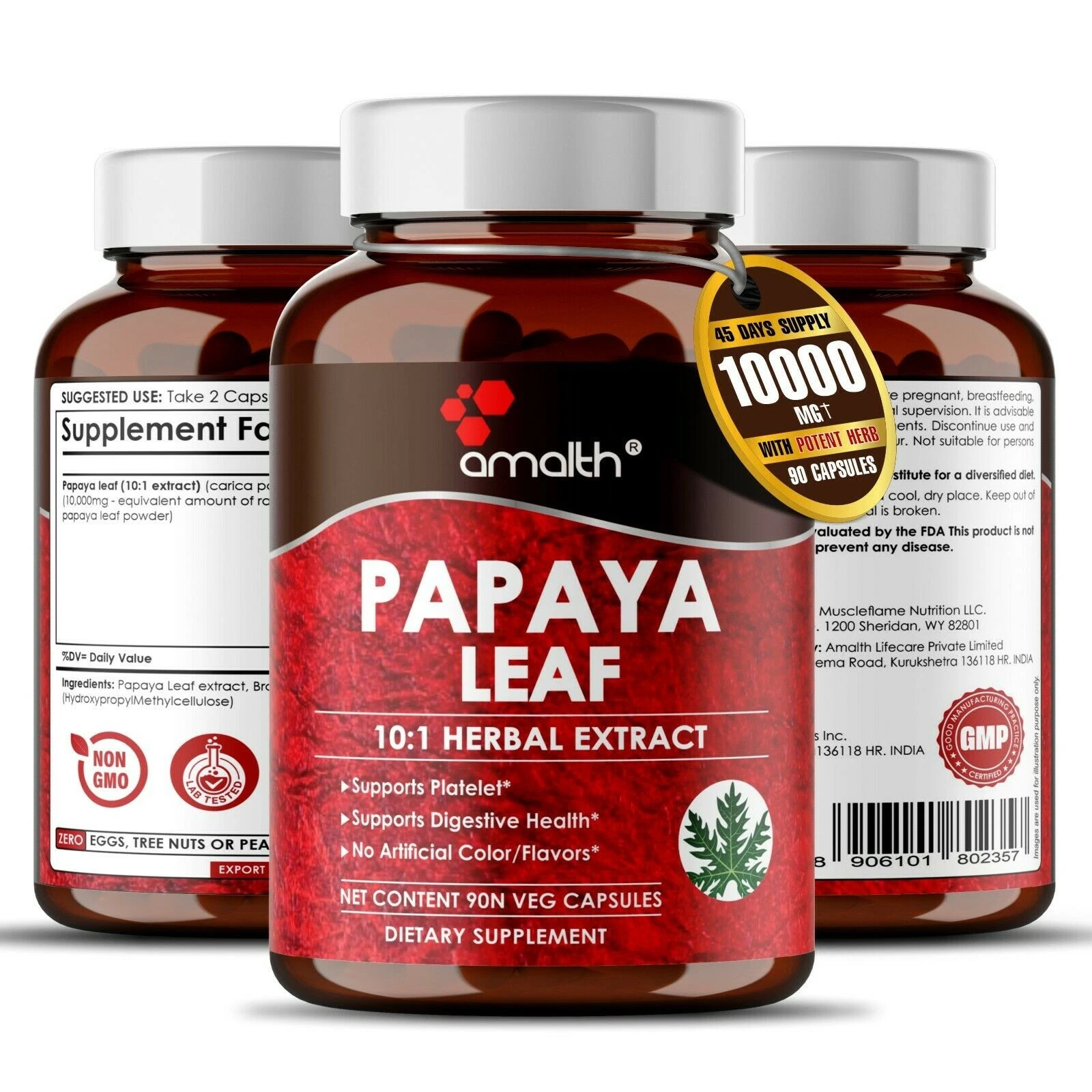 Papaya Leaf Extract Powder Carica Supports Platelet 10000mg 90 Capsules