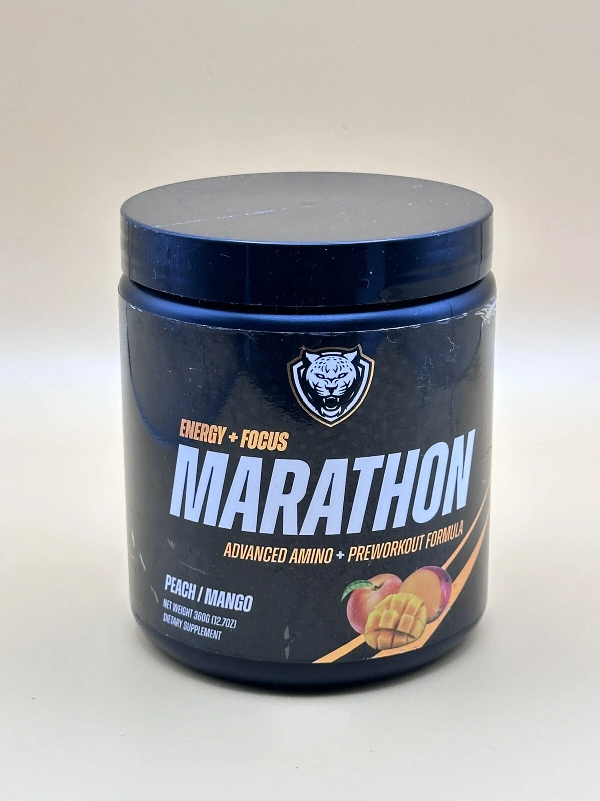 [226262373853] Marathon, Advanced Amino + Preworkout Formula, Peach Mango, 12.7 oz (360 g)