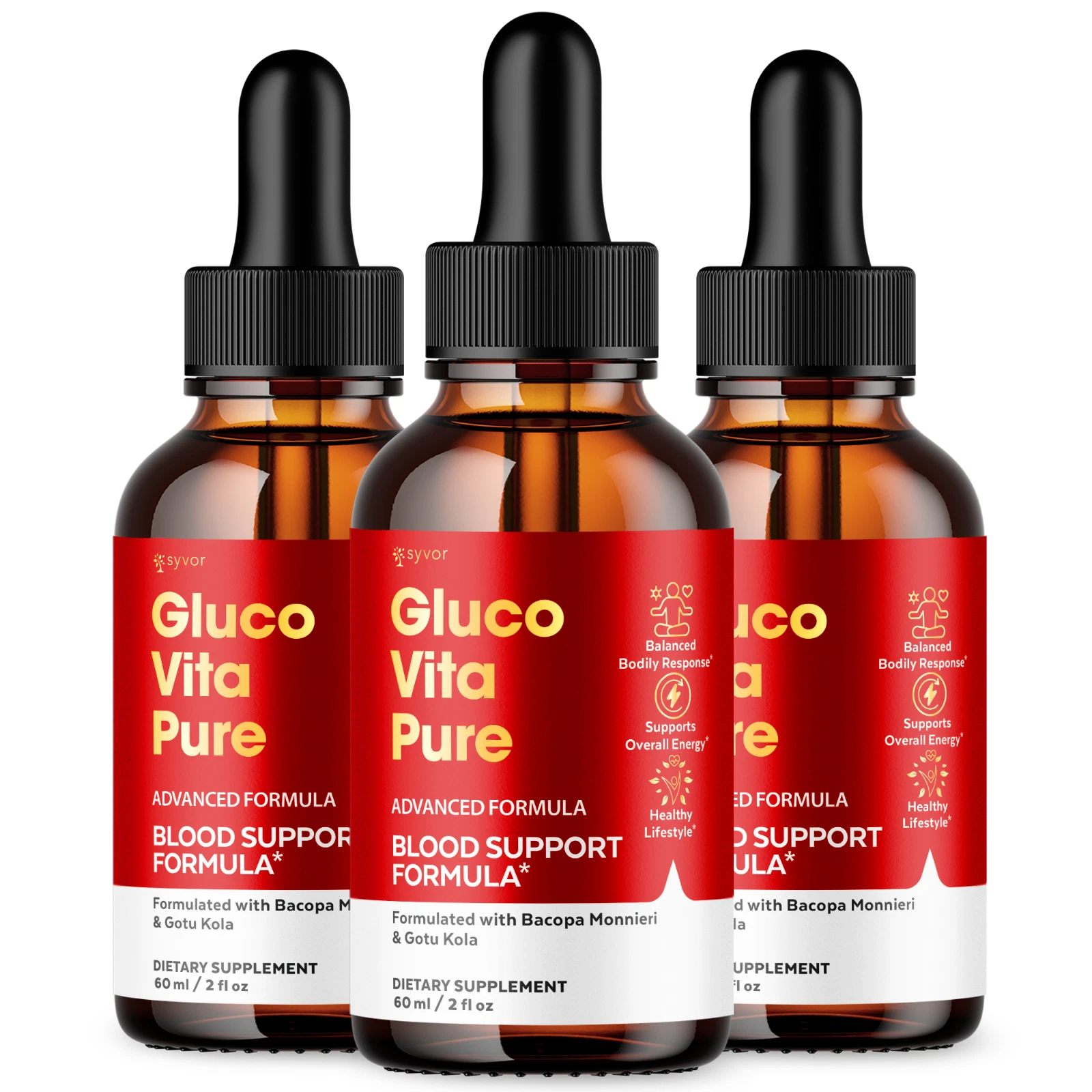 (3 Pack) Gluco Vita Pure Blood Support Drops Advanced Vitamin Supplement 2ML