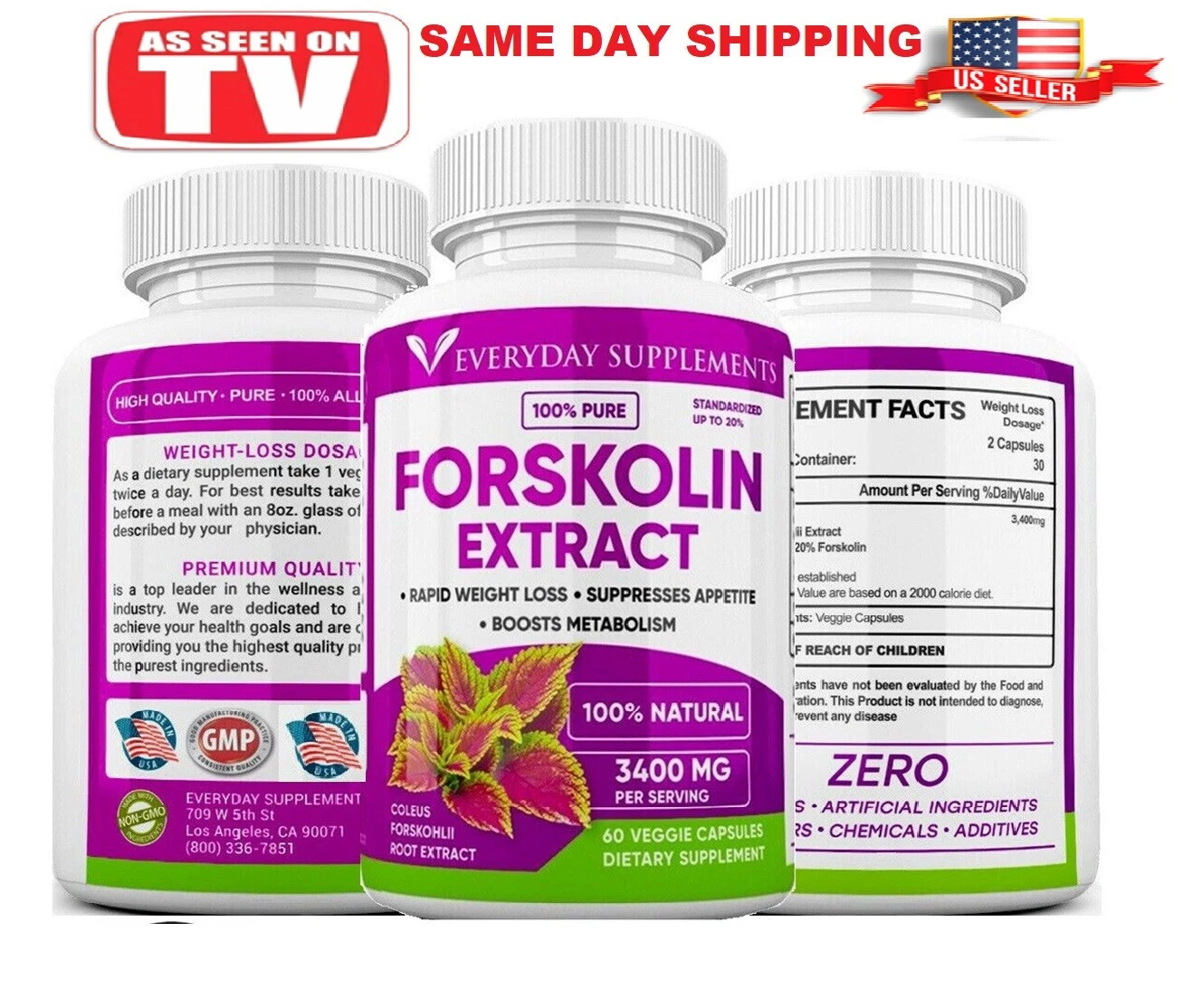 100% PURE FORSKOLIN EXTRACT FOR 3400mg WEIGHT LOSS Slim Maximum STRENGTH Pills
