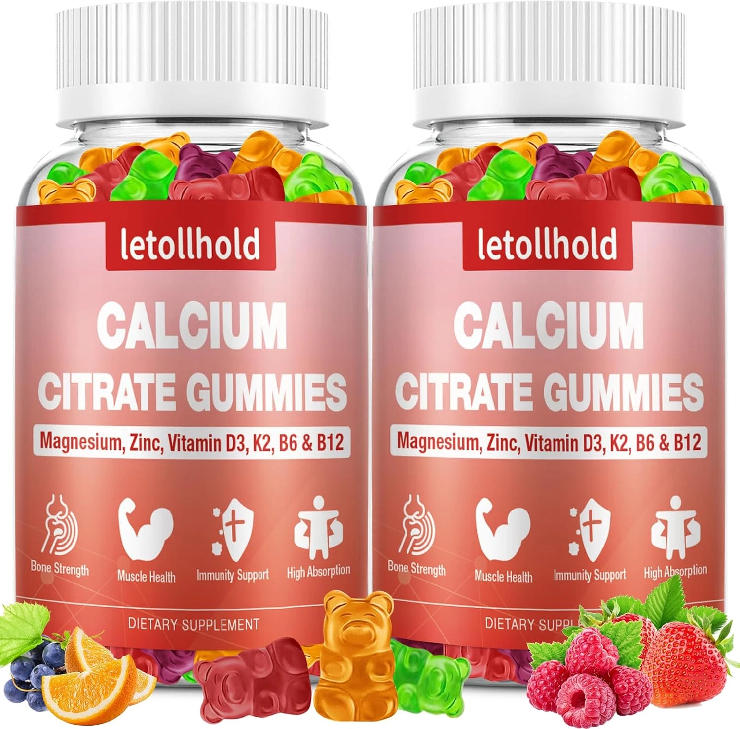 Calcium Citrate Gummies - Calcium Gummies with Magnesium Zinc Vitamin D3,K2, B6,