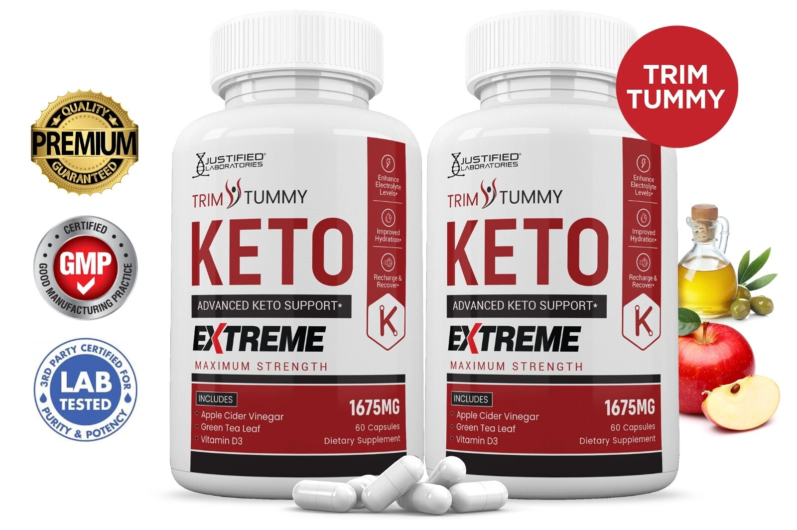 Trim Tummy Keto ACV Extreme Pills 1675 MG Stronger Than Gummies Keto Support 2Pk