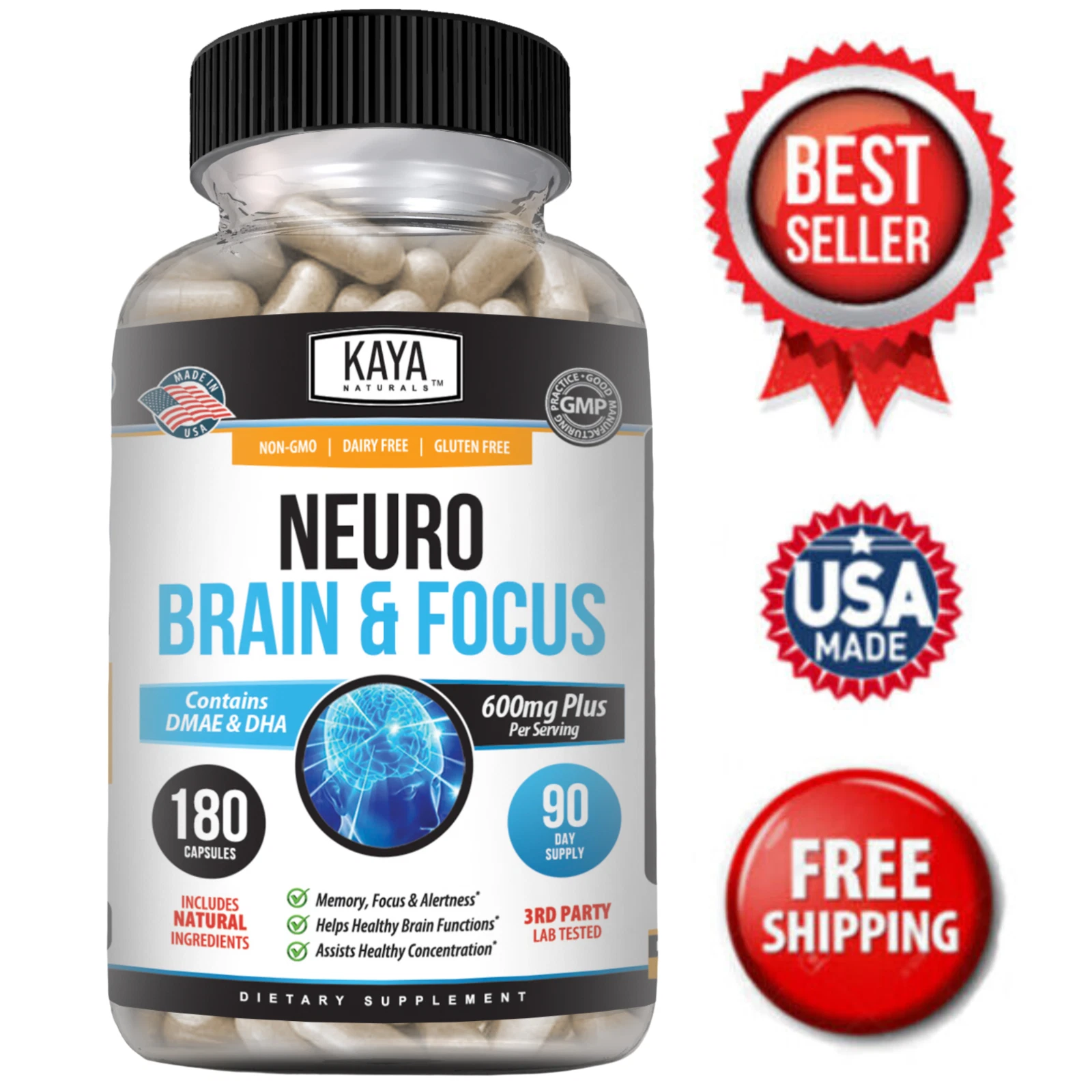 Neuro Brain & Focus 180ct Memory Function Clarity Energy Nootropic Booster
