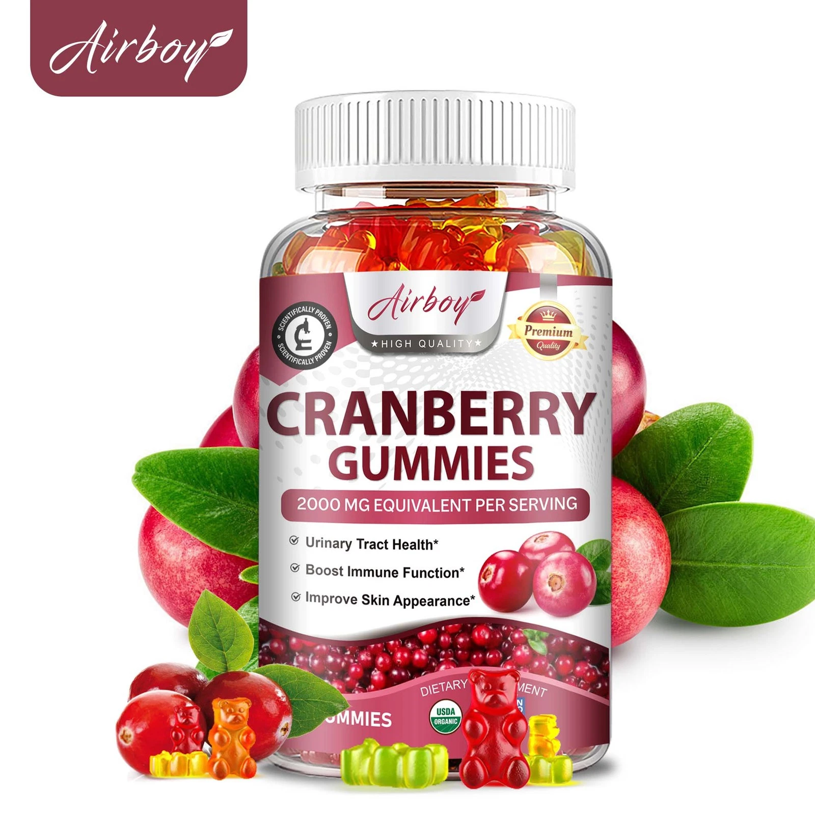 Cranberry + Vitamin C-Urinary Tract Support,Heart & Bone Health,Triple Strength