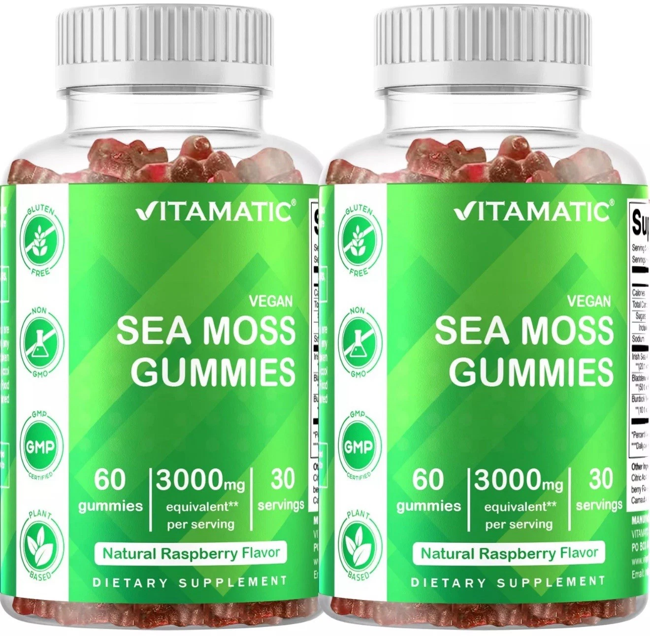 2 Pack Vitamatic Irish Sea Moss Gummies - 3000 mg - 60 Vegan Gummies