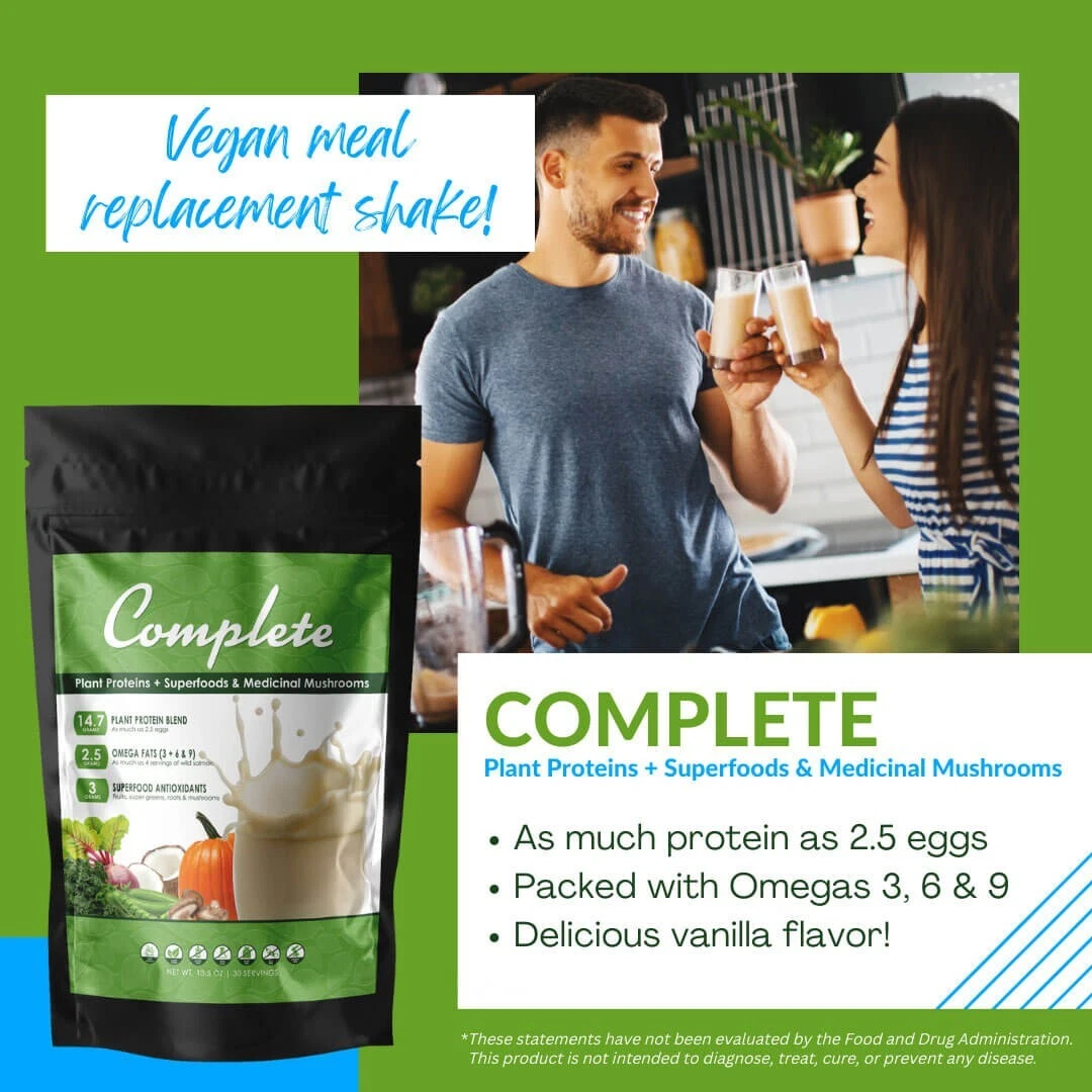 Complete Vegan Meal Replacement Shake with Medicinal Mushrooms - 30 Servings