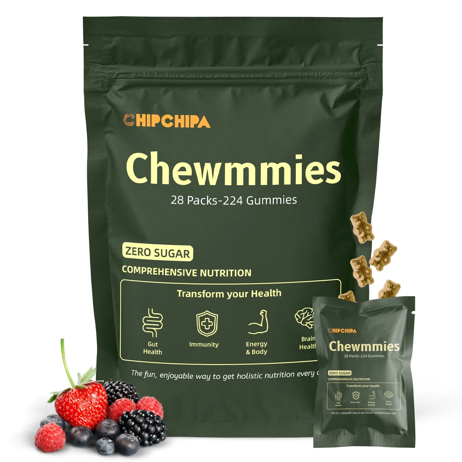 Chewmy Daily Green Gummies, Digestive Health, 60+ Vitamins & Minerals- 28 sachet