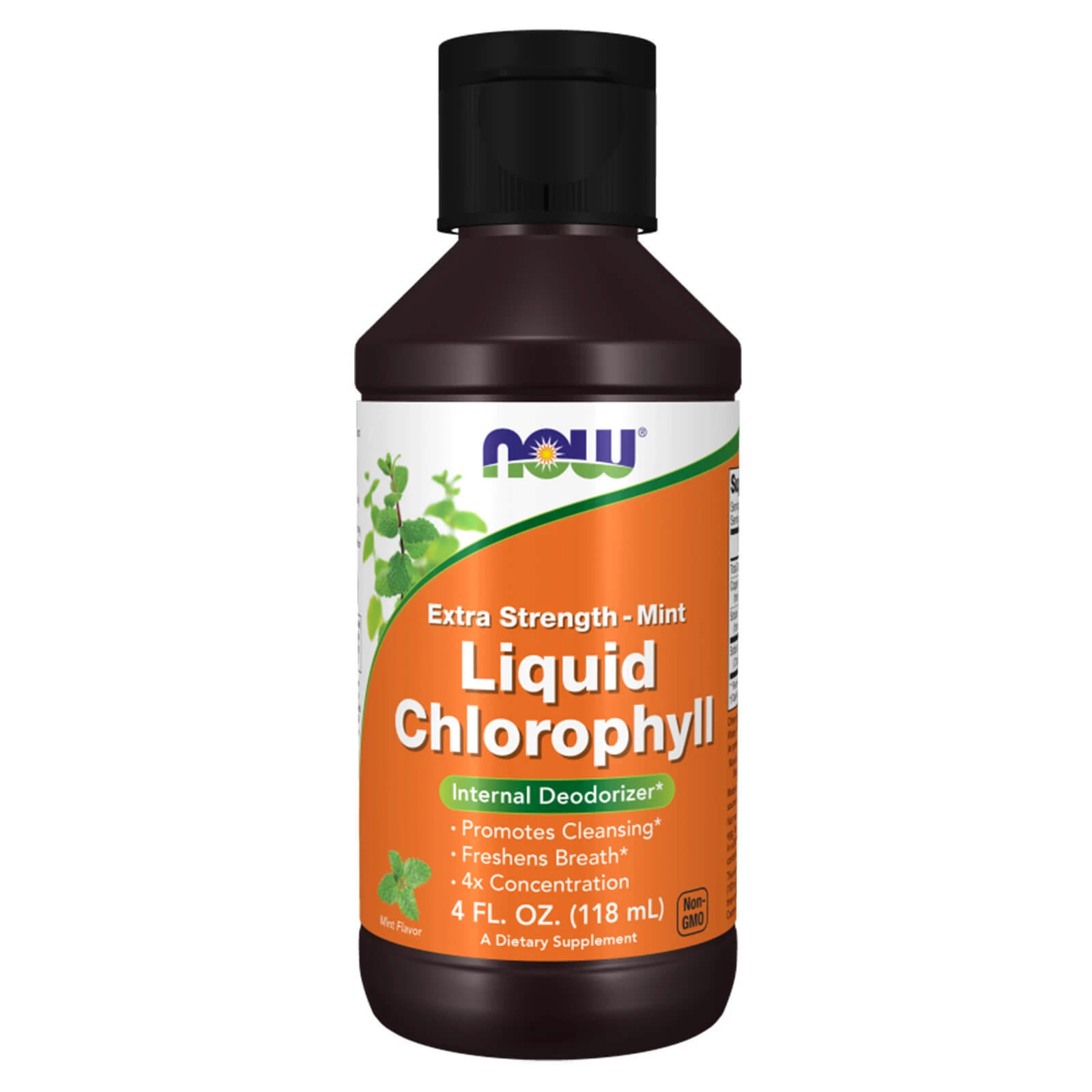 NOW Chlorophyll Liquid Extra Strength Mint - 4 fl oz, Internal Deodorizer