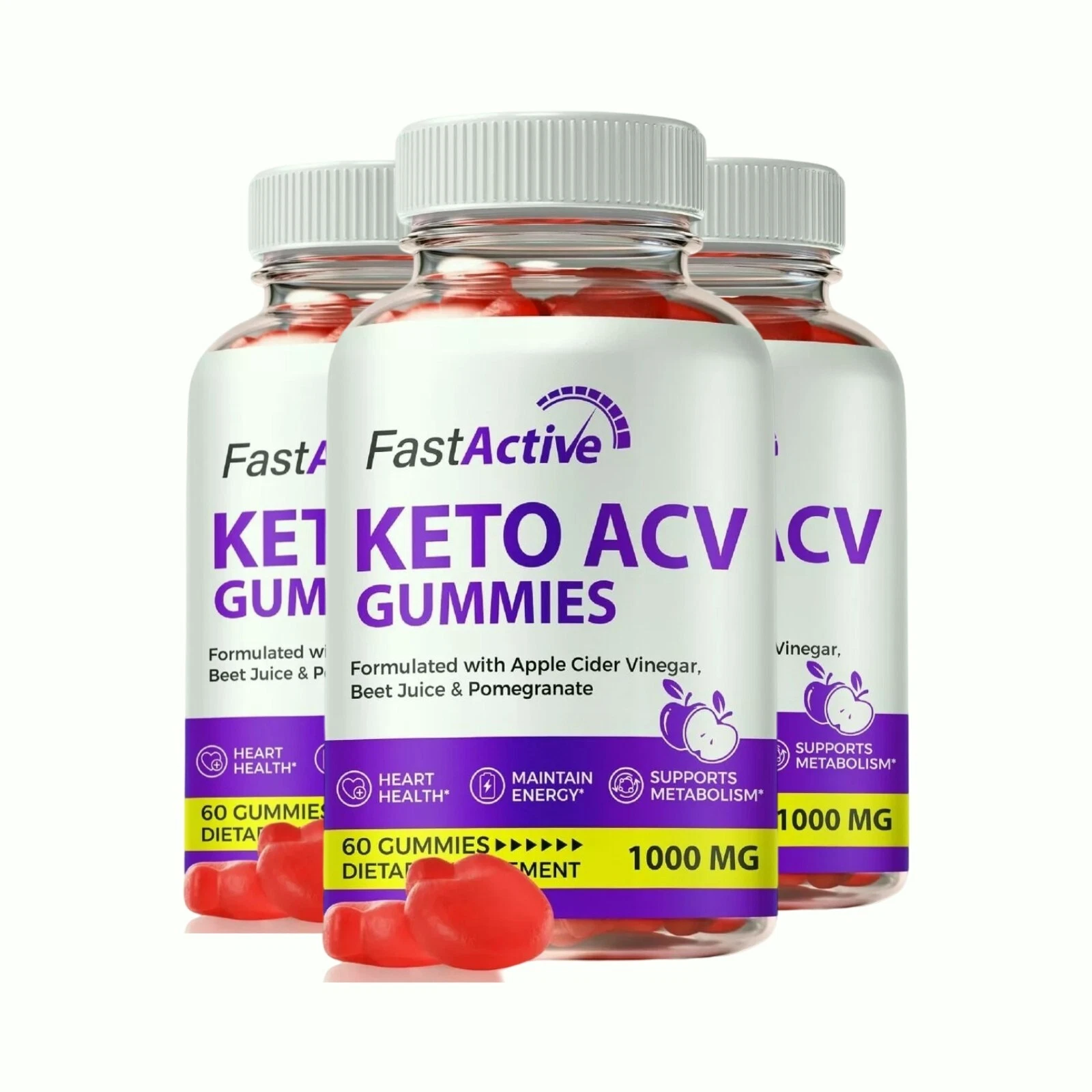 3-Pack Fast Active Gummies, FastActive Keto ACV for Weight Loss - 180 Gummies