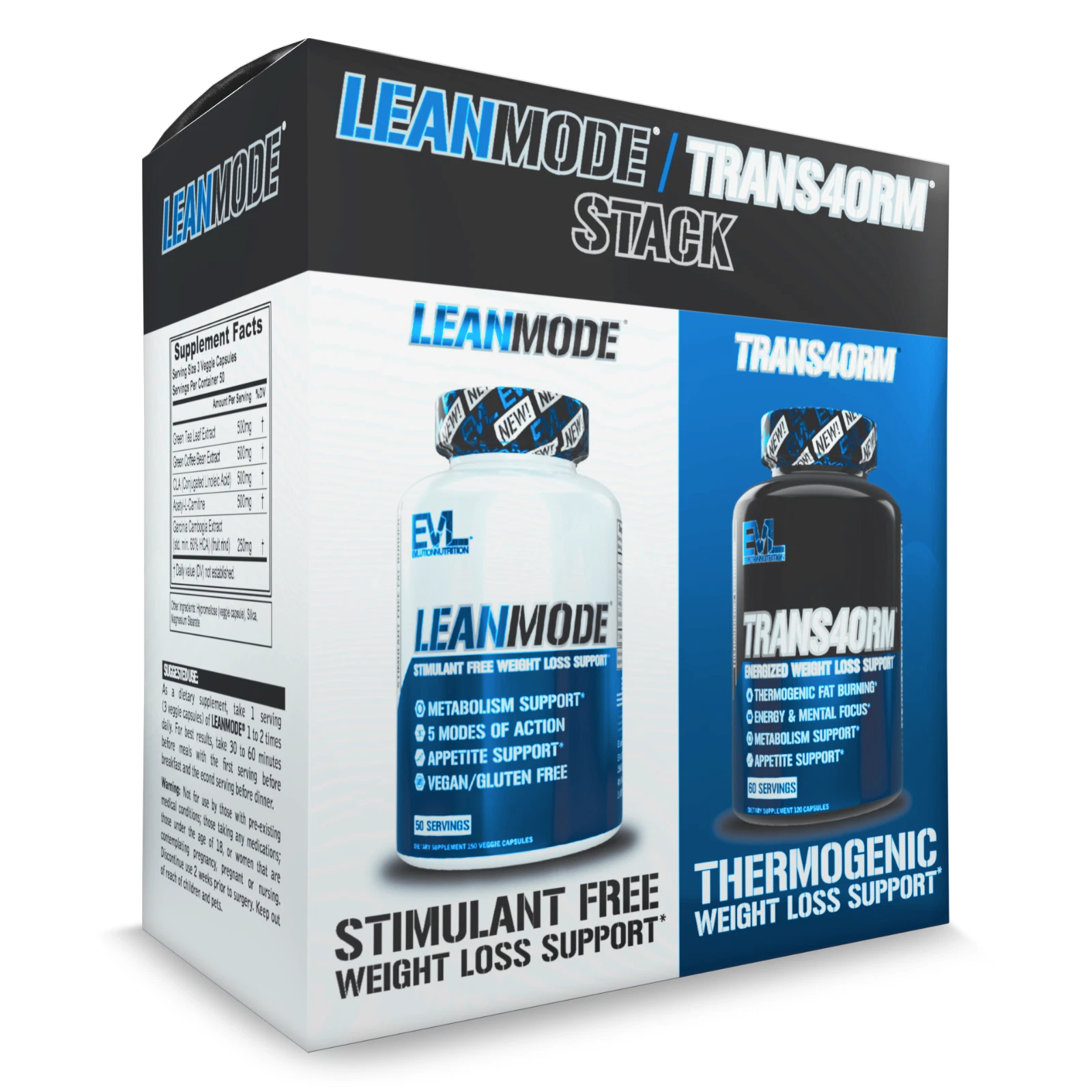 [186746000090] EVL Weight Loss Support Stack - Trans4orm + LeanMode - 60 + 50 Servings