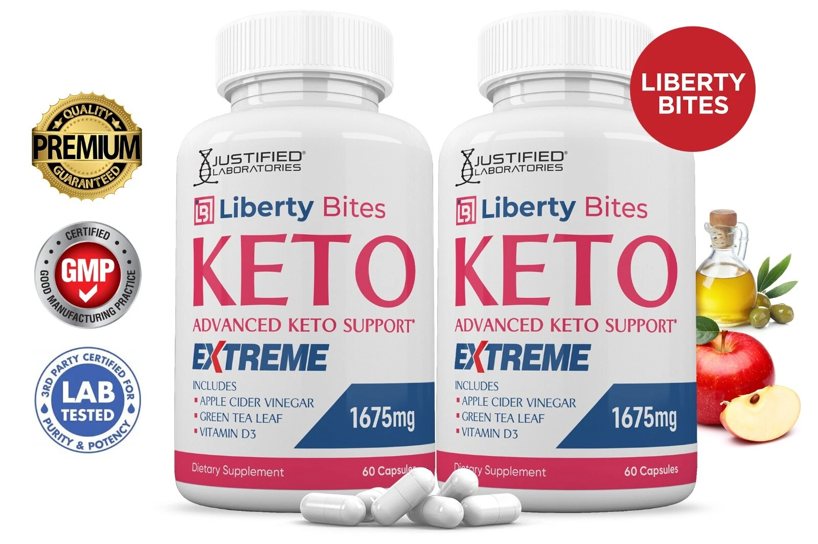 Liberty Bites Keto ACV Extreme Pills 1675MG Stronger Thn Gummy Keto Support 2Pk