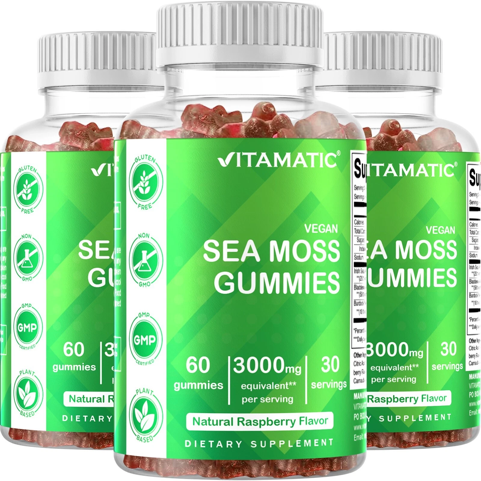 3 Pack Vitamatic Irish Sea Moss Gummies - 3000 mg - 60 Vegan Gummies