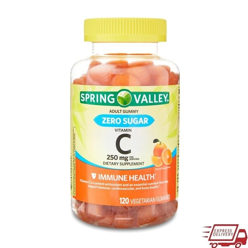 Zero Sugar Gummies Dietary Supplement Vitamin C No Gluten Soy Orange Flavor New