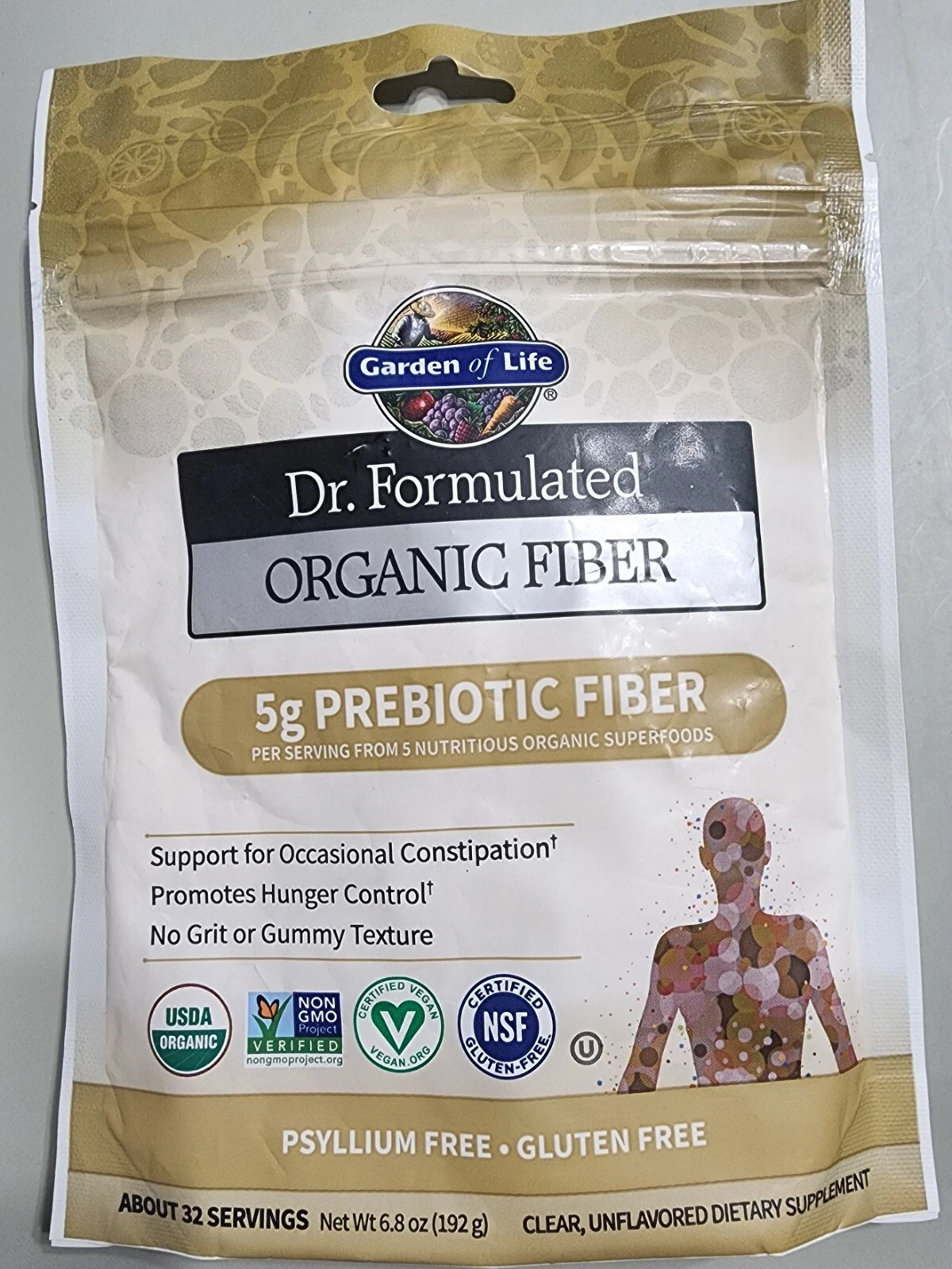 Garden of Life Organic Prebiotic Fiber, Clear, Unflavored, 6.8 oz Exp 9/25