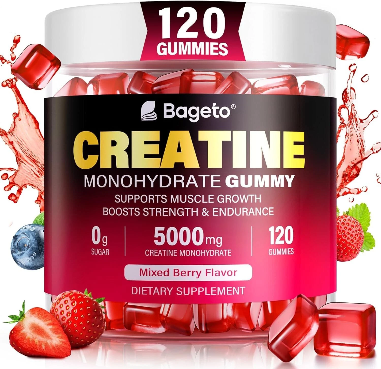 Bageto Creatine Monohydrate Gummies 5000mg 120 Count- Muscle Growth (MixedBerry)