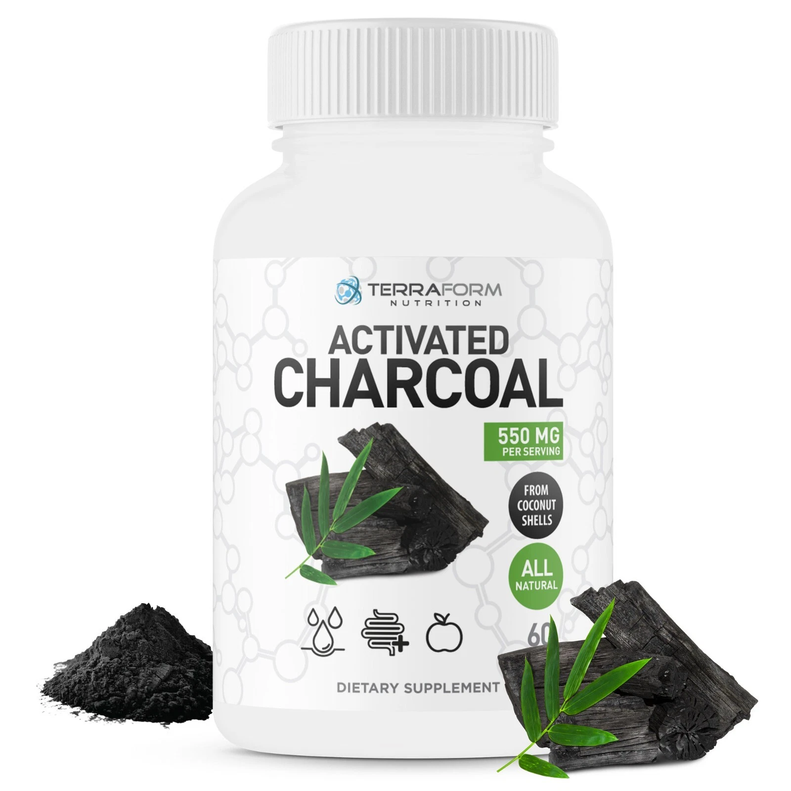 Terraform Nutrition Activated Charcoal - Great for Detox - 60 Capsules
