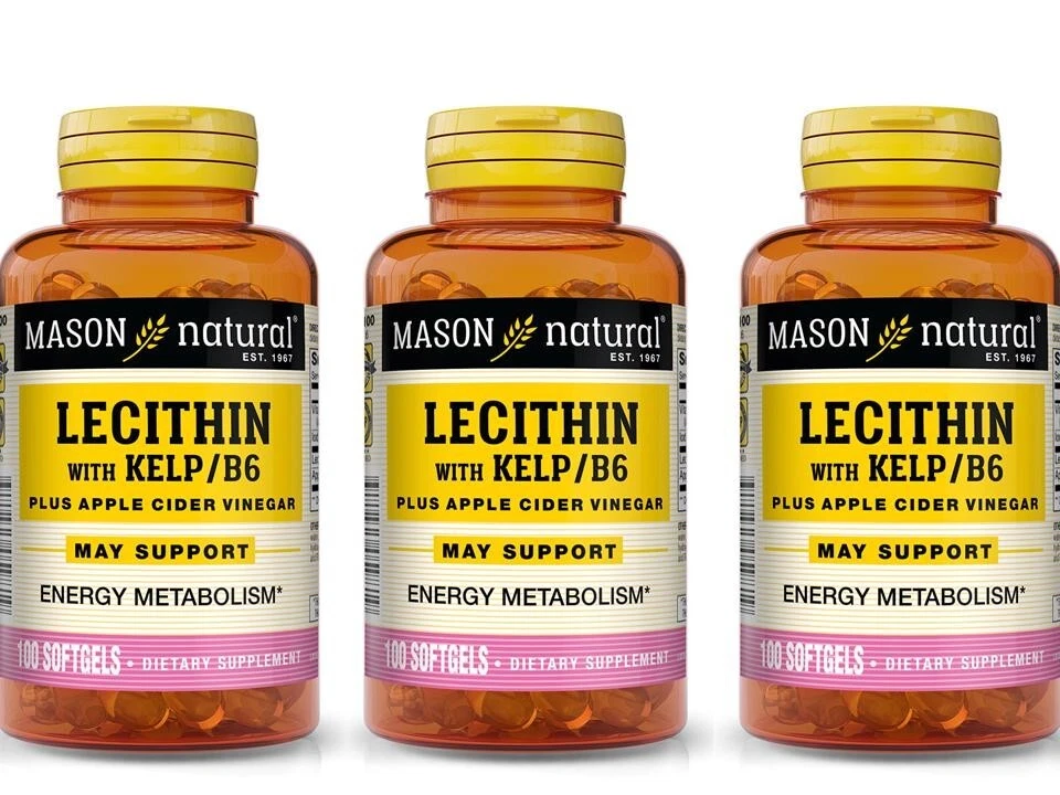 3 X 100 = 300 SOFTGELS LECITHIN KELP B-6 APPLE CIDER VINEGAR Weight Control
