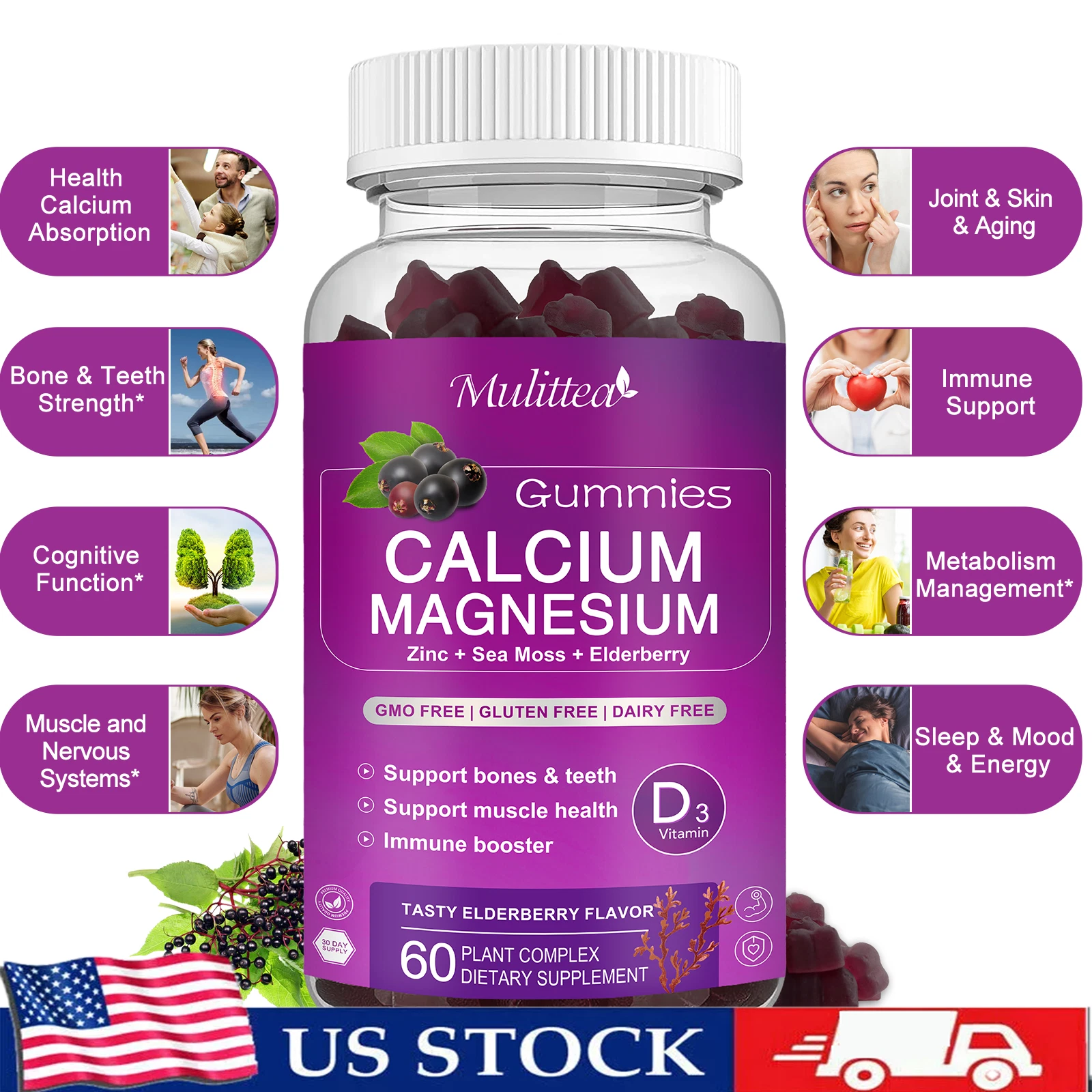 Calcium Supplement Plus D3 200MG Magnesium Glycinate Support Muscle,Immune