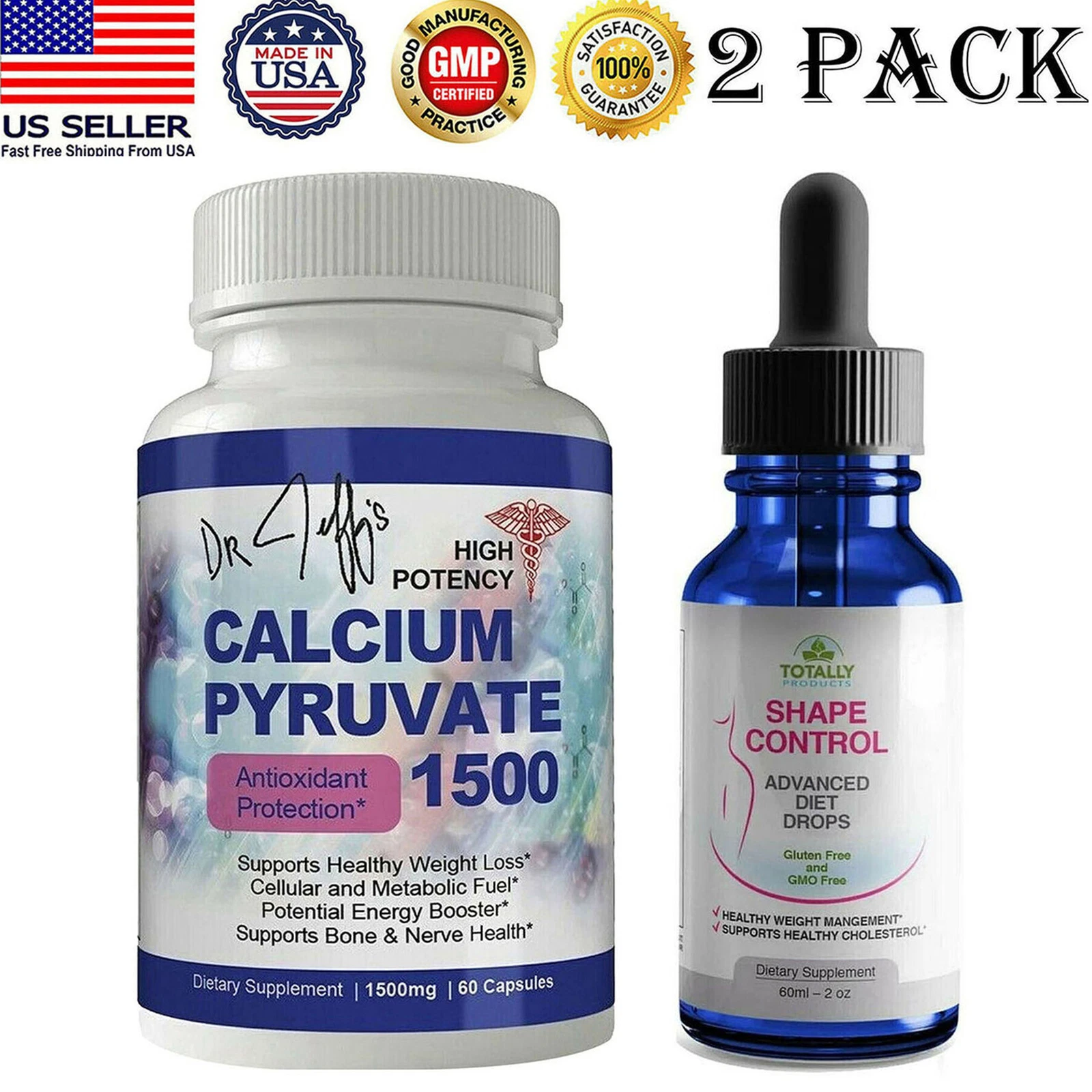 Calcium Pyruvate 1500 Capsules & Shape Control Weight Loss Diet Drops Combo Pack