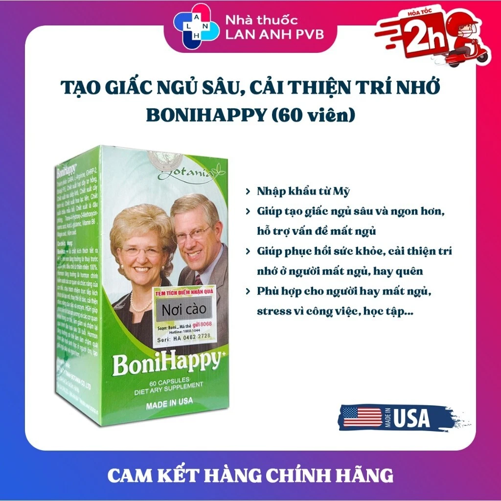 60 Capsules BoniHappy - Giup Ngu Ngon- cai thien tri nho