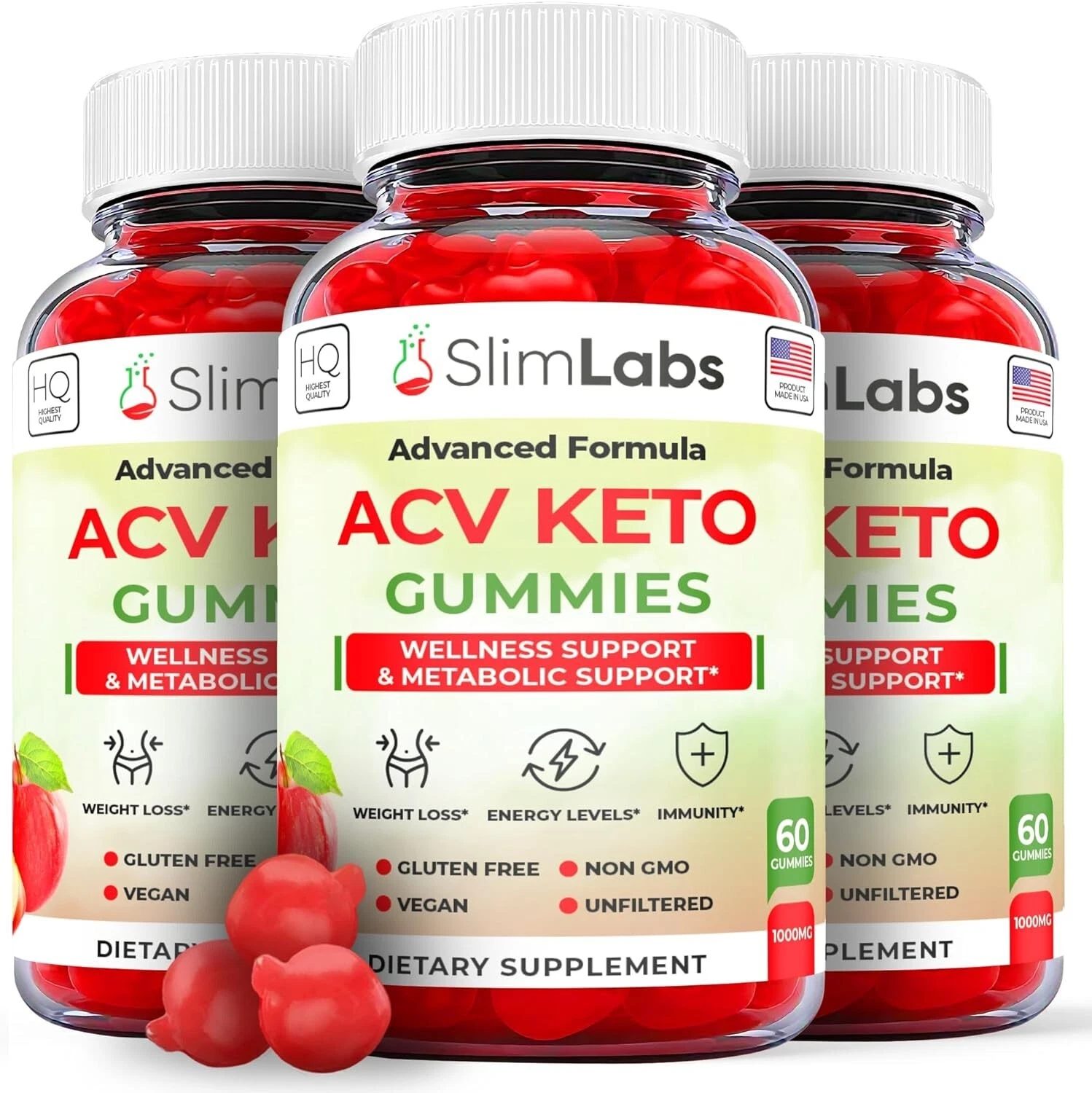 Slim Labs Keto Gummies - Slim Labs Keto ACV Gummys Weight Loss ORIGINAL - 3 Pack